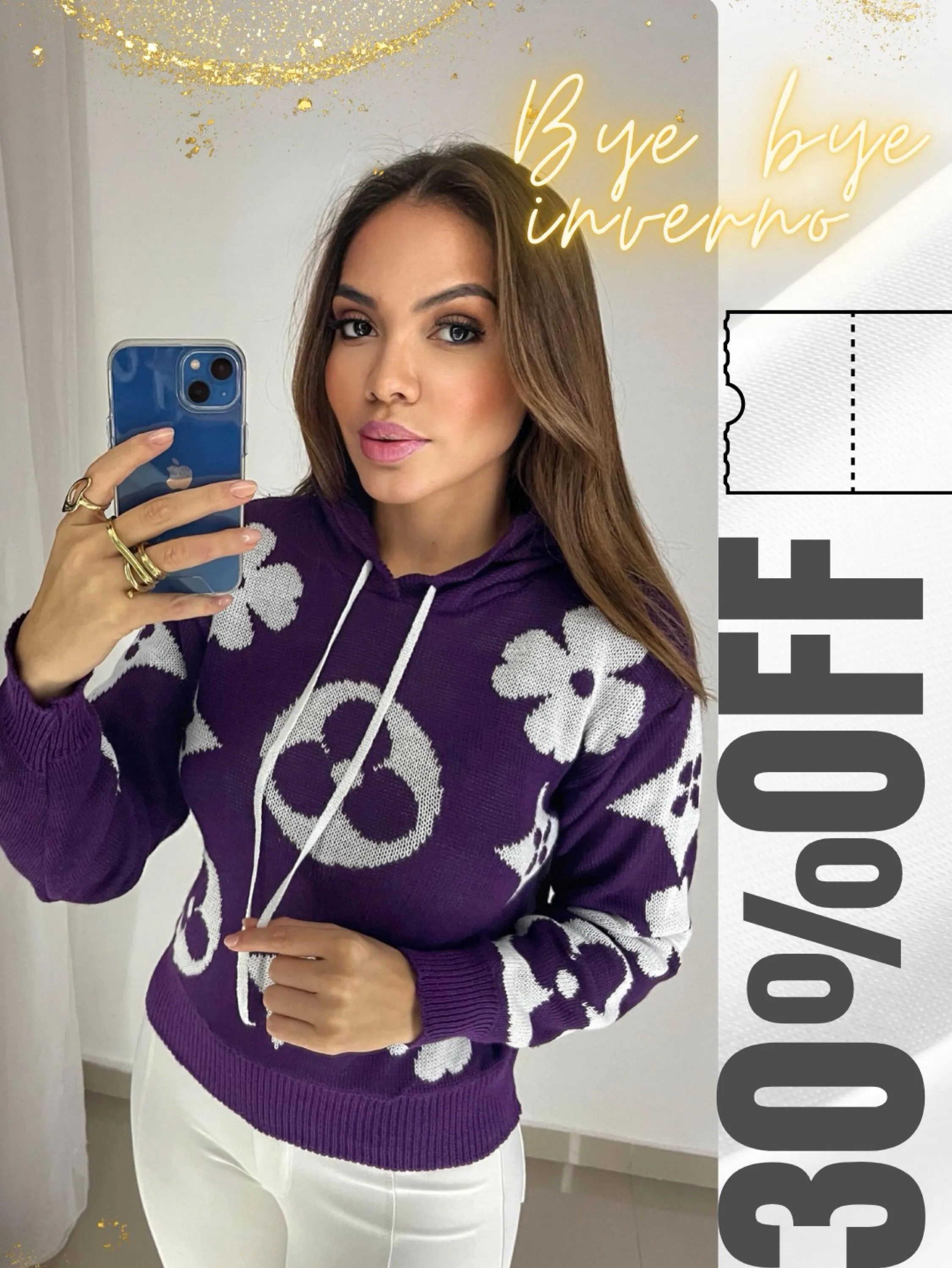 Bye bye blusa inverno capuz manga longa tricô rodeios