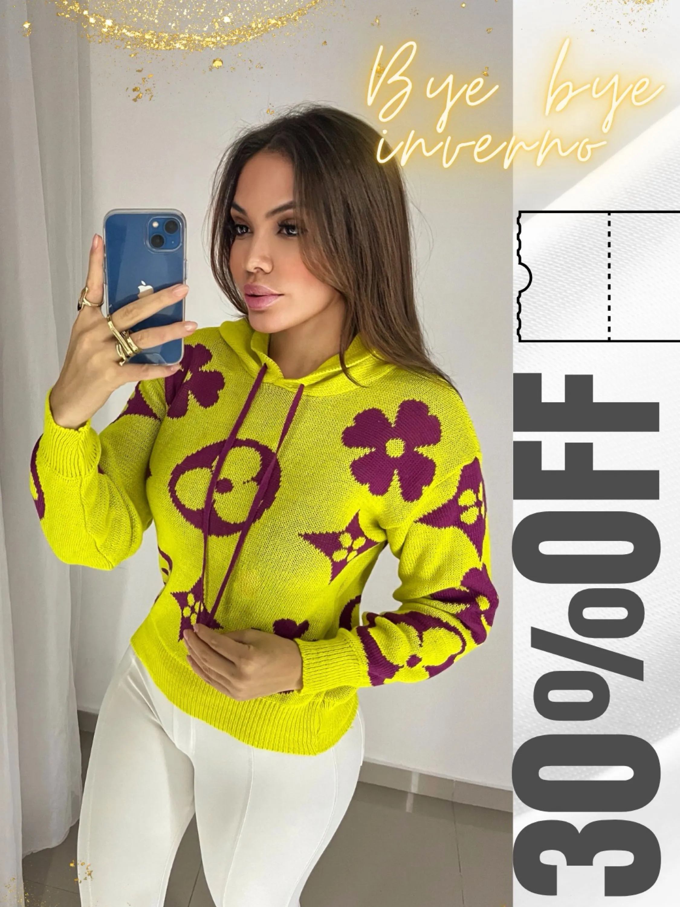 Blusa capuz Bye bye inverno manga longa trico capuz