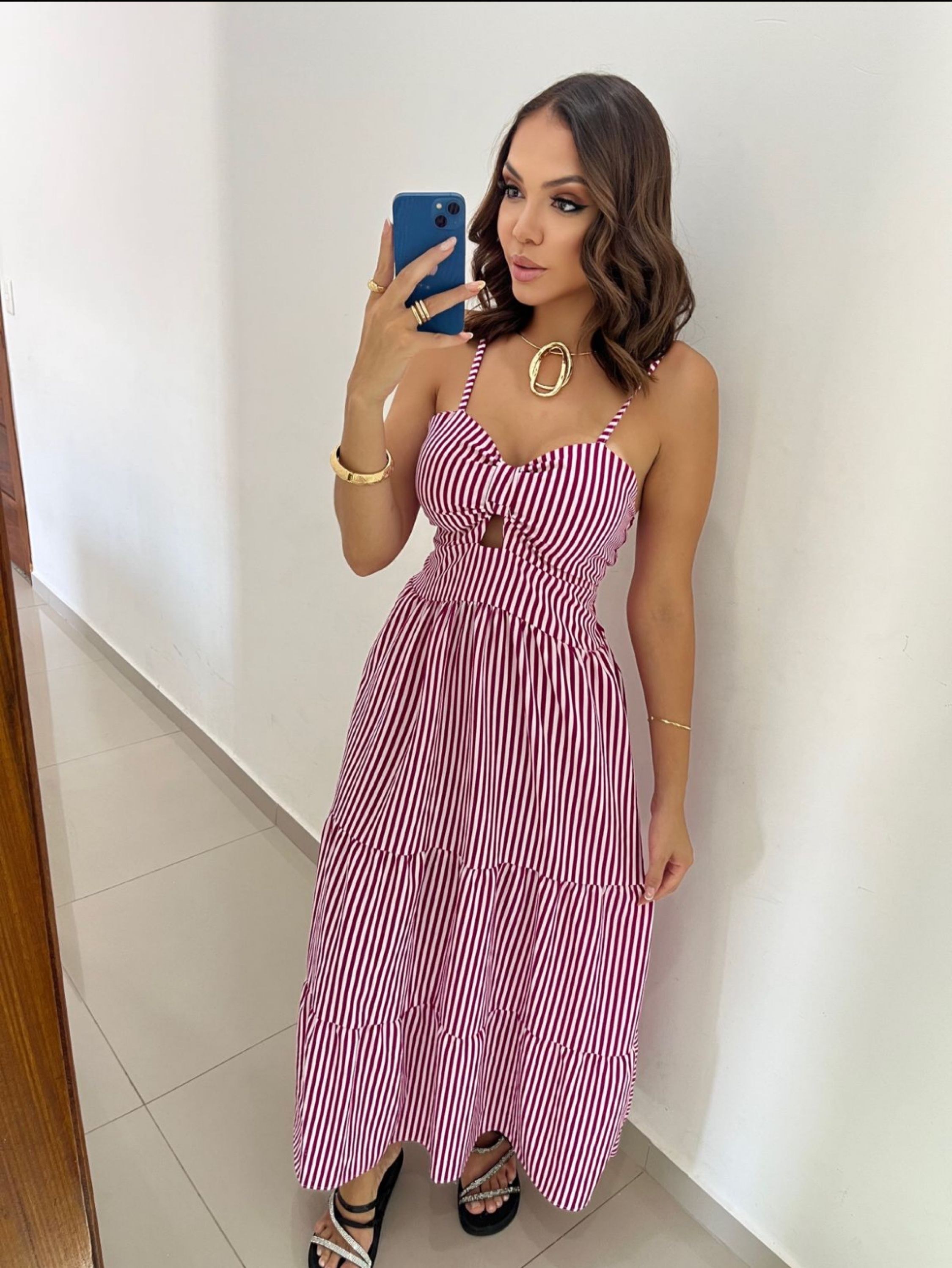Vestido cristal Longo midi Verão novidade lançamento