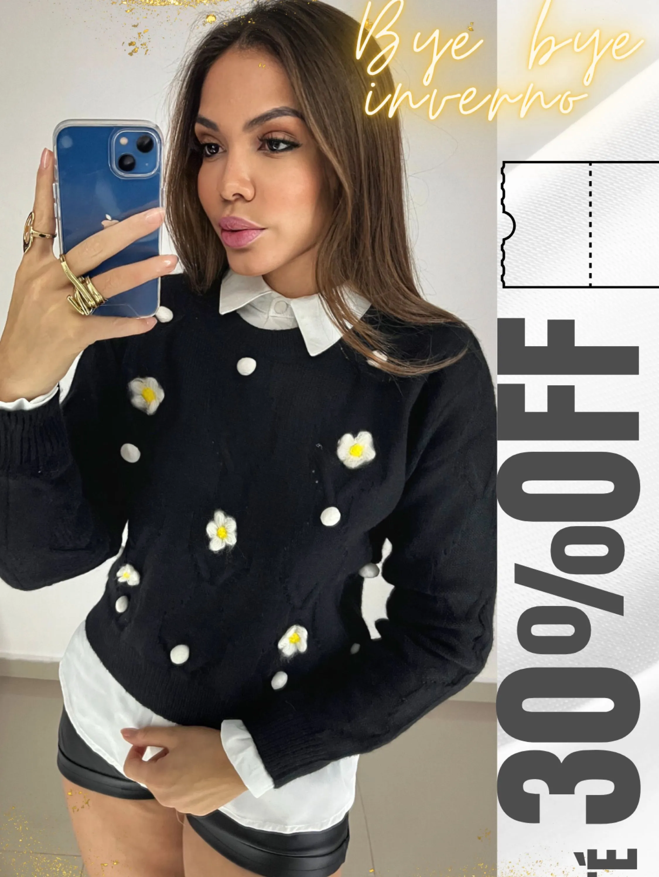 Blusa Bye bye inverno manga longa tricô country rodeios