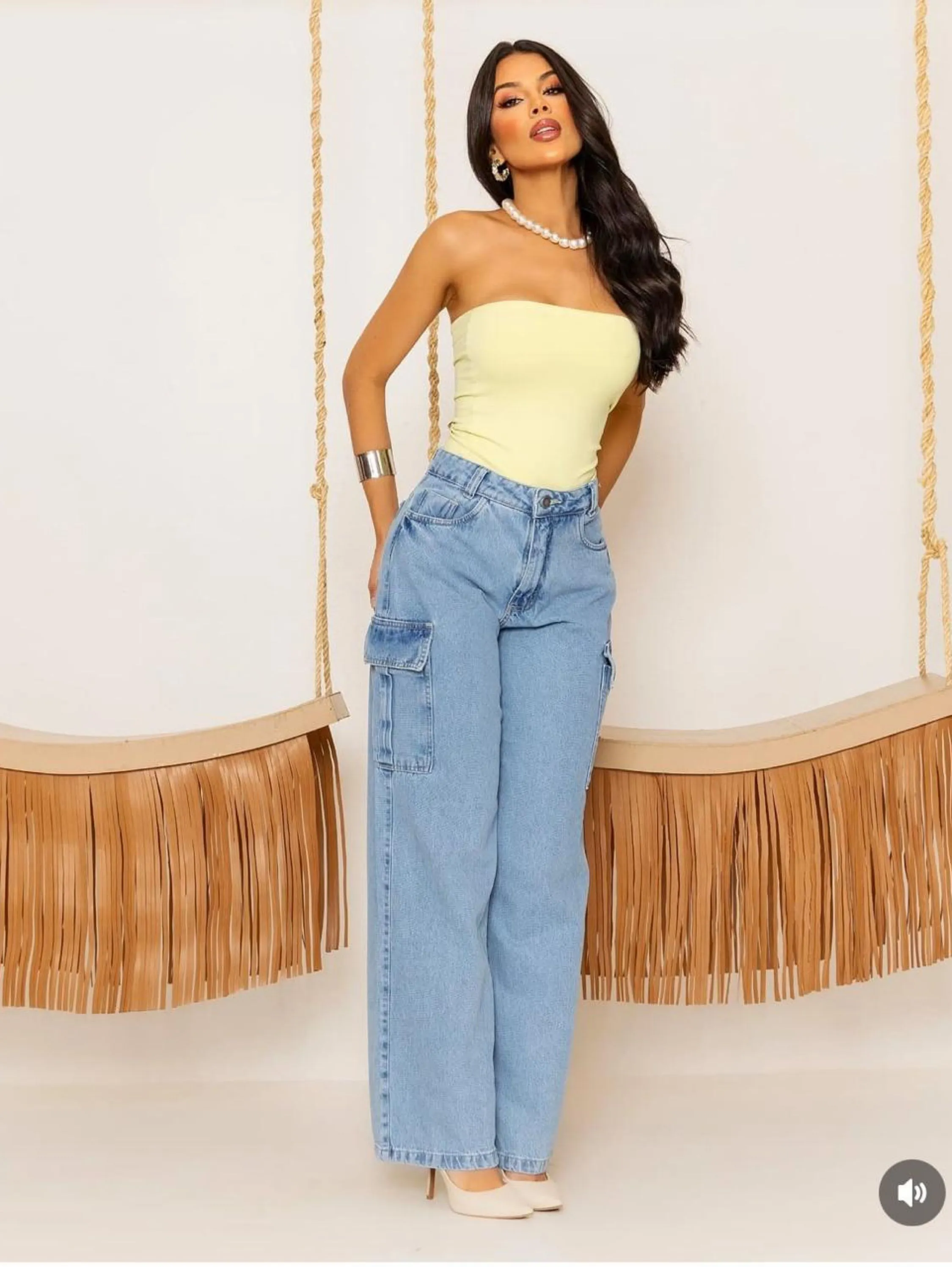 Calça jeans feminina cargo