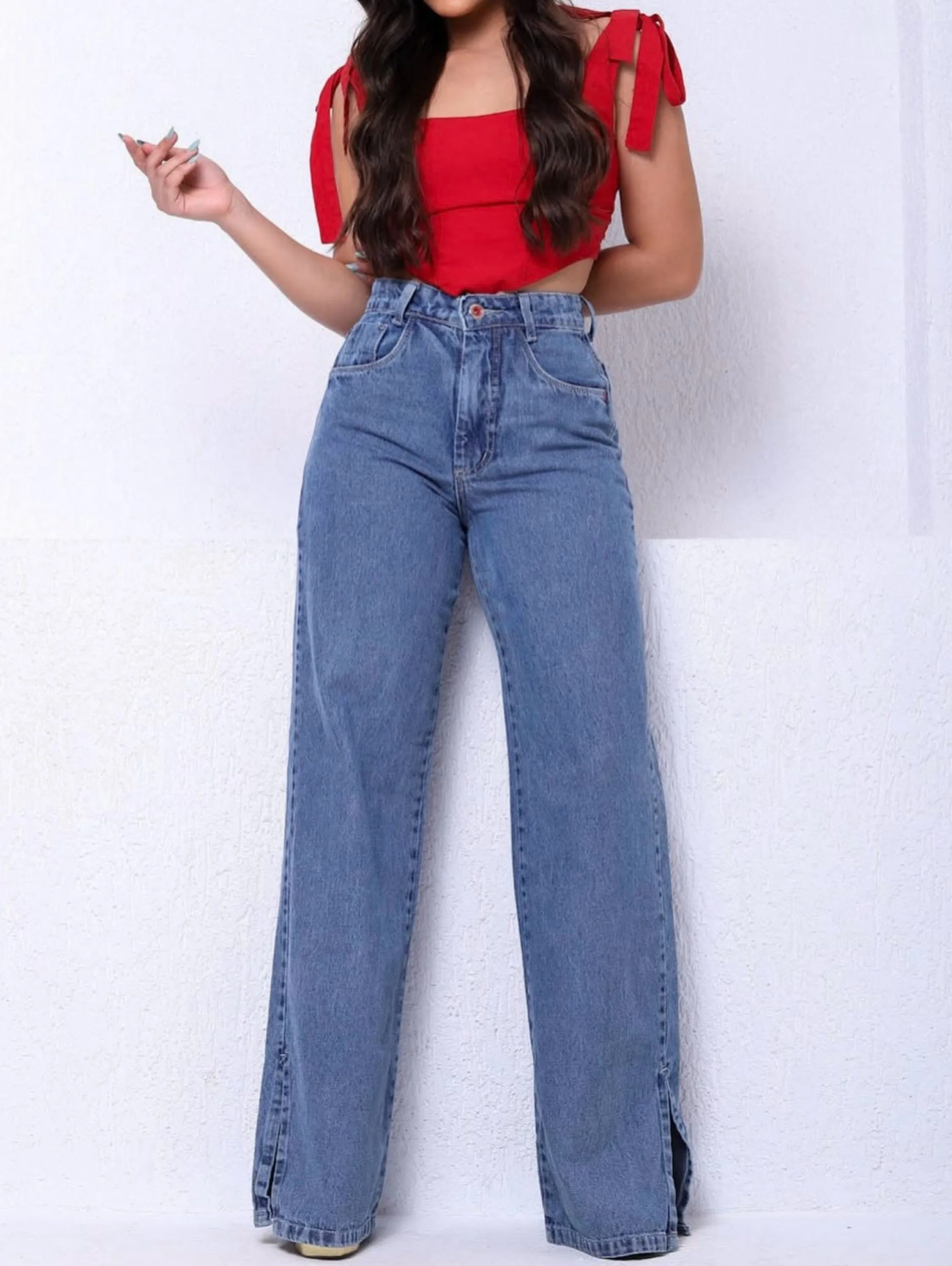 Wide leg jeans de abertura