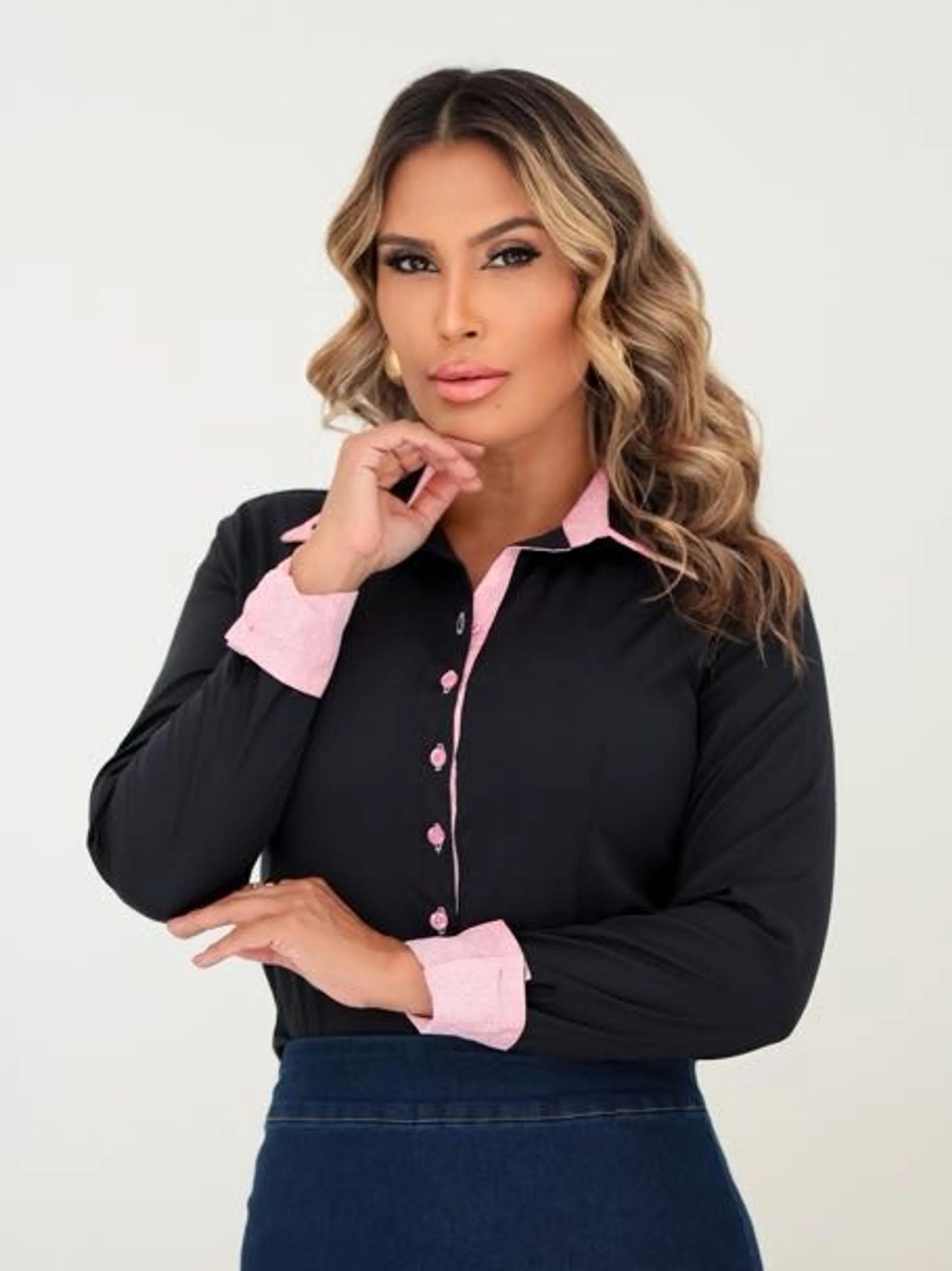 Camisa Manga Longa detalhe 2 Golas|blusa feminina|social