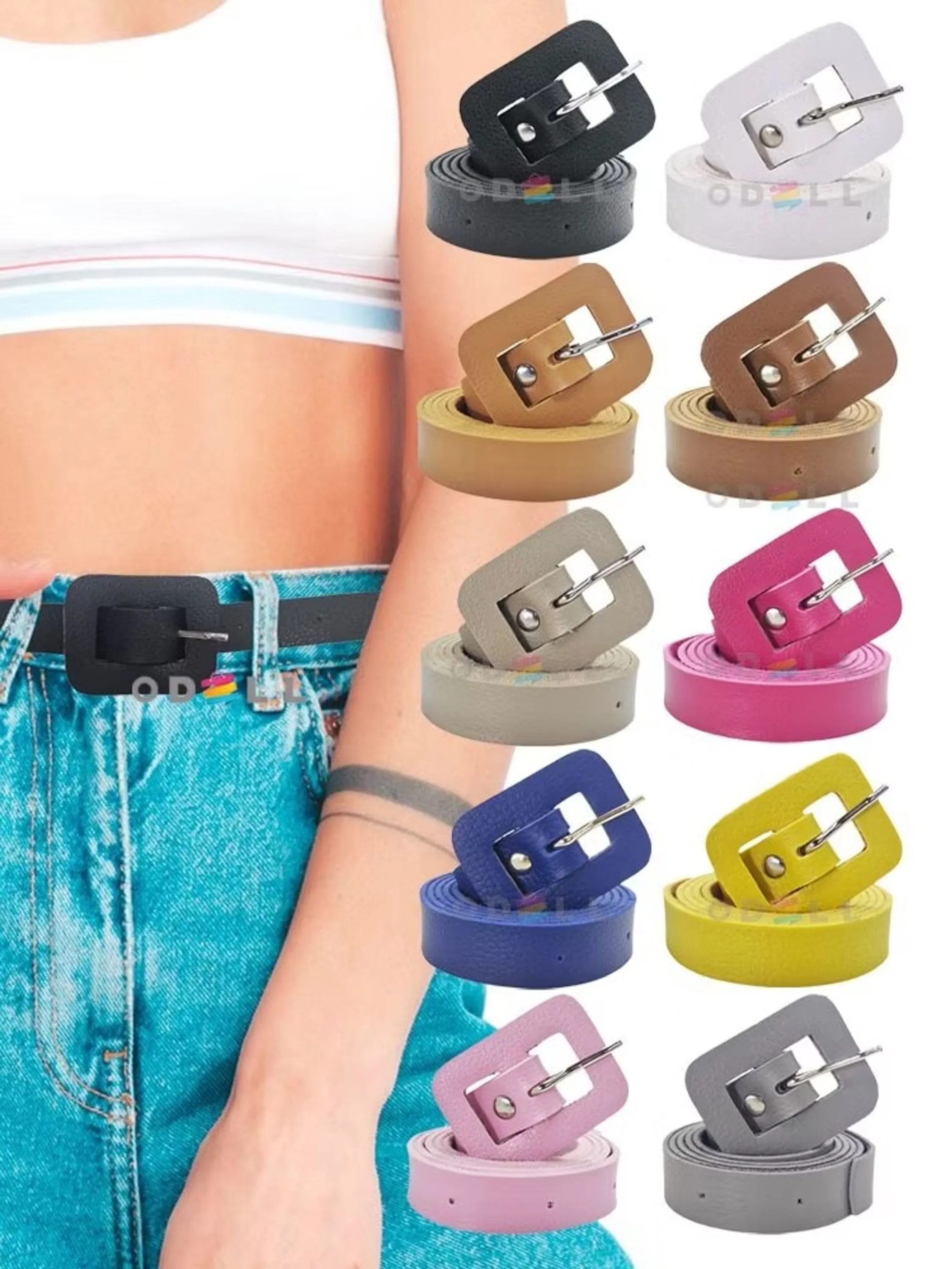 Kits de 10 cintos feminino com fivela cuadrado