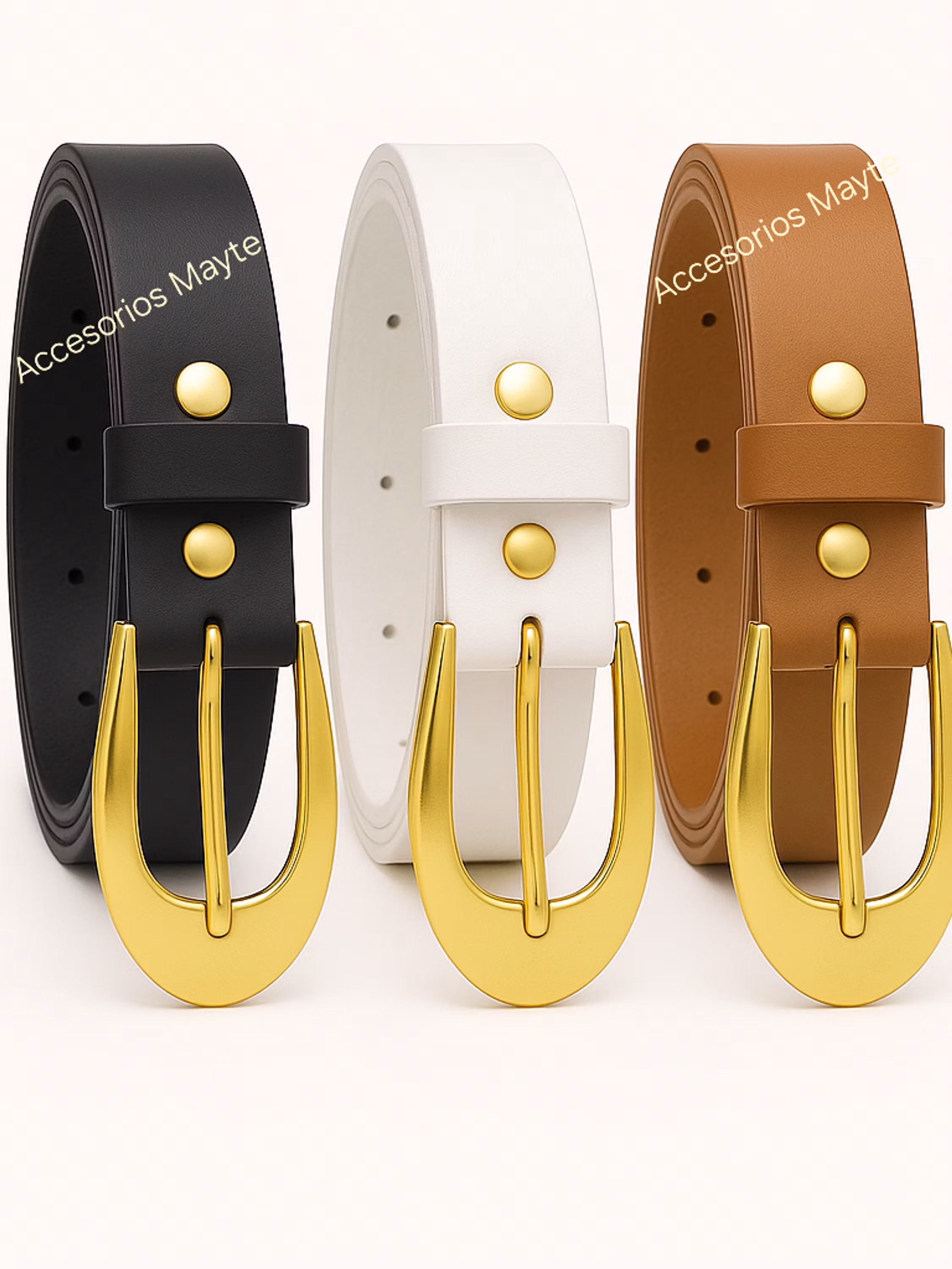 Kit 3 cintos feminino com fivela dourado