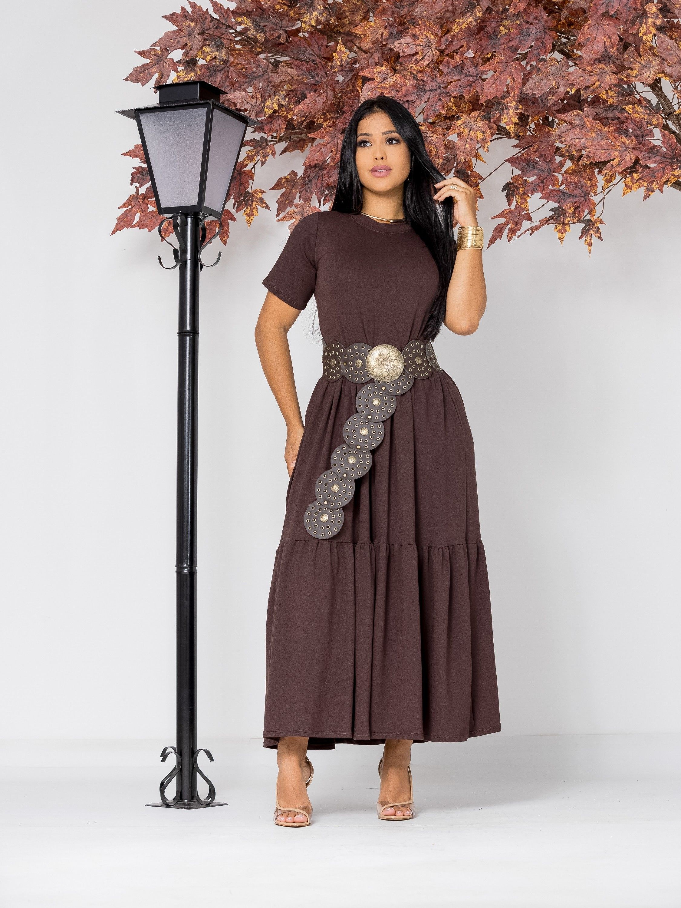 Vestido longo moletinho três Maria moda evangélica