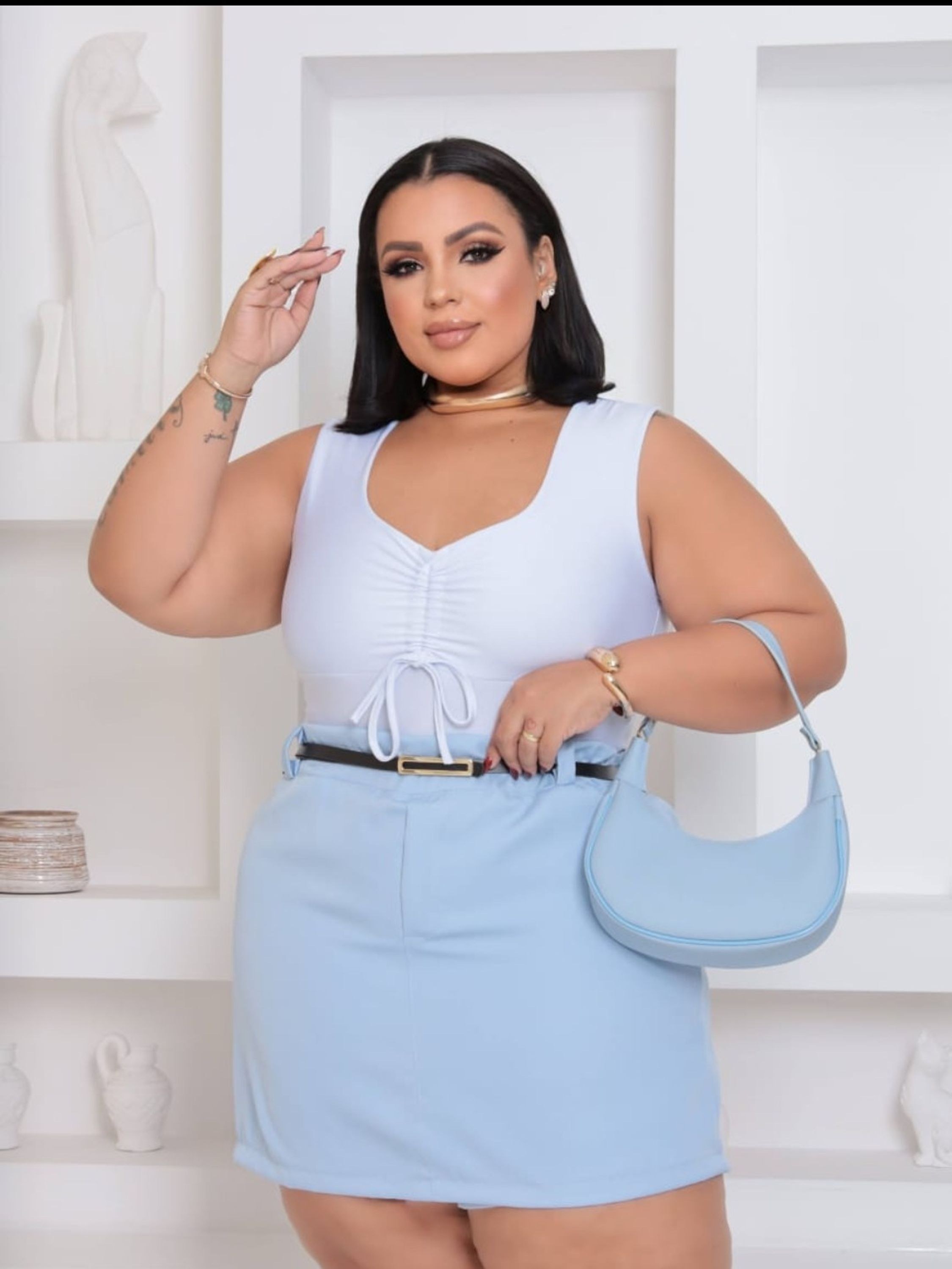 Saia shorts plus size alfaiataria moda primavera verão