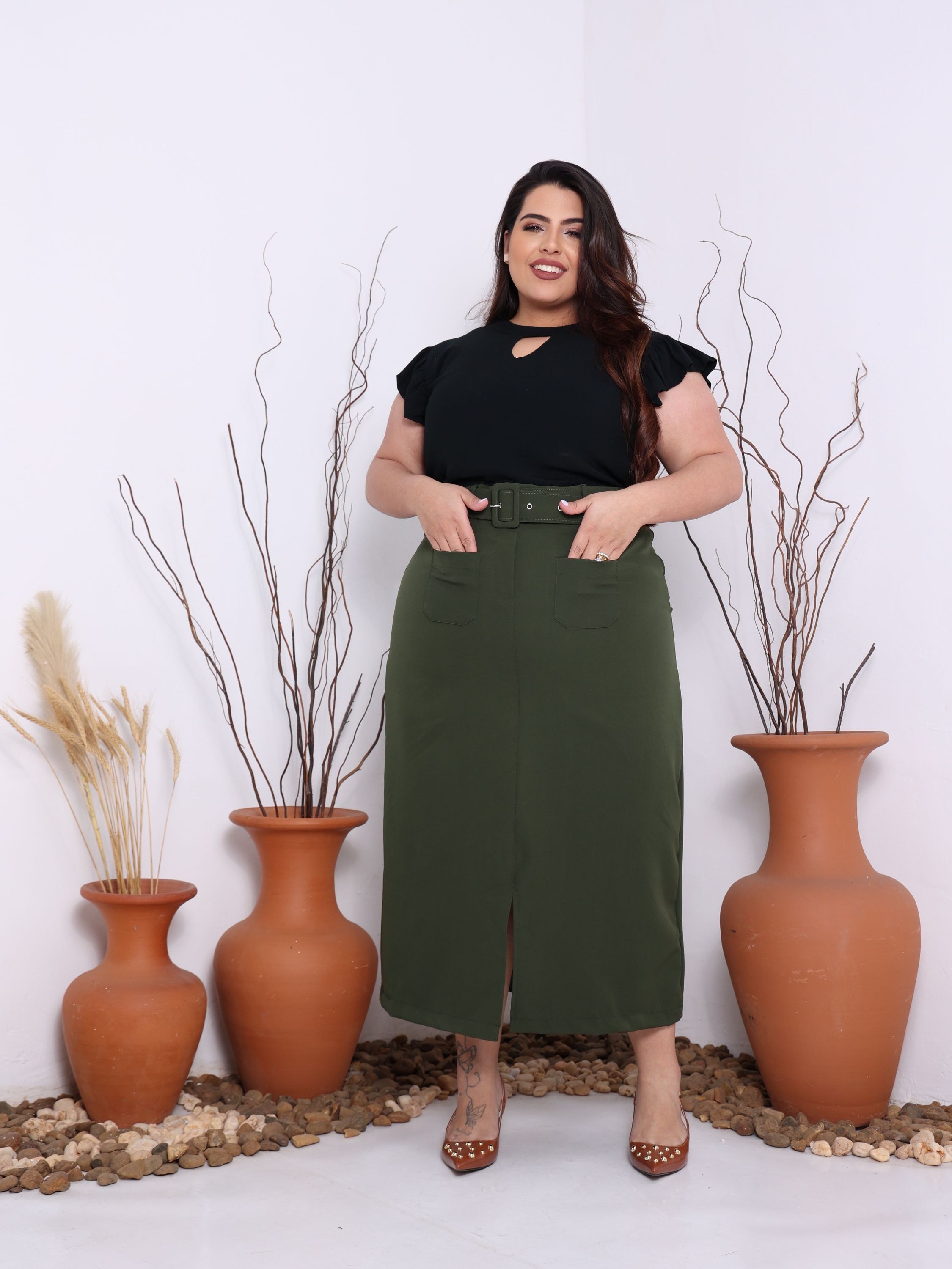 Saia Evangélica plus size alfaiataria Twill