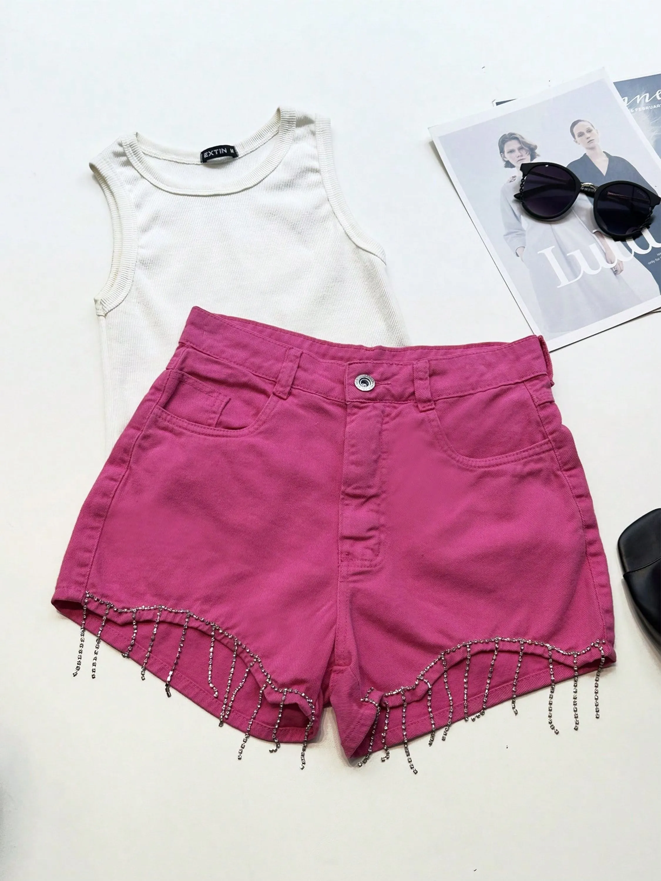 LM507/lc203 Conjunto 2pcs kit cropped top e short jean