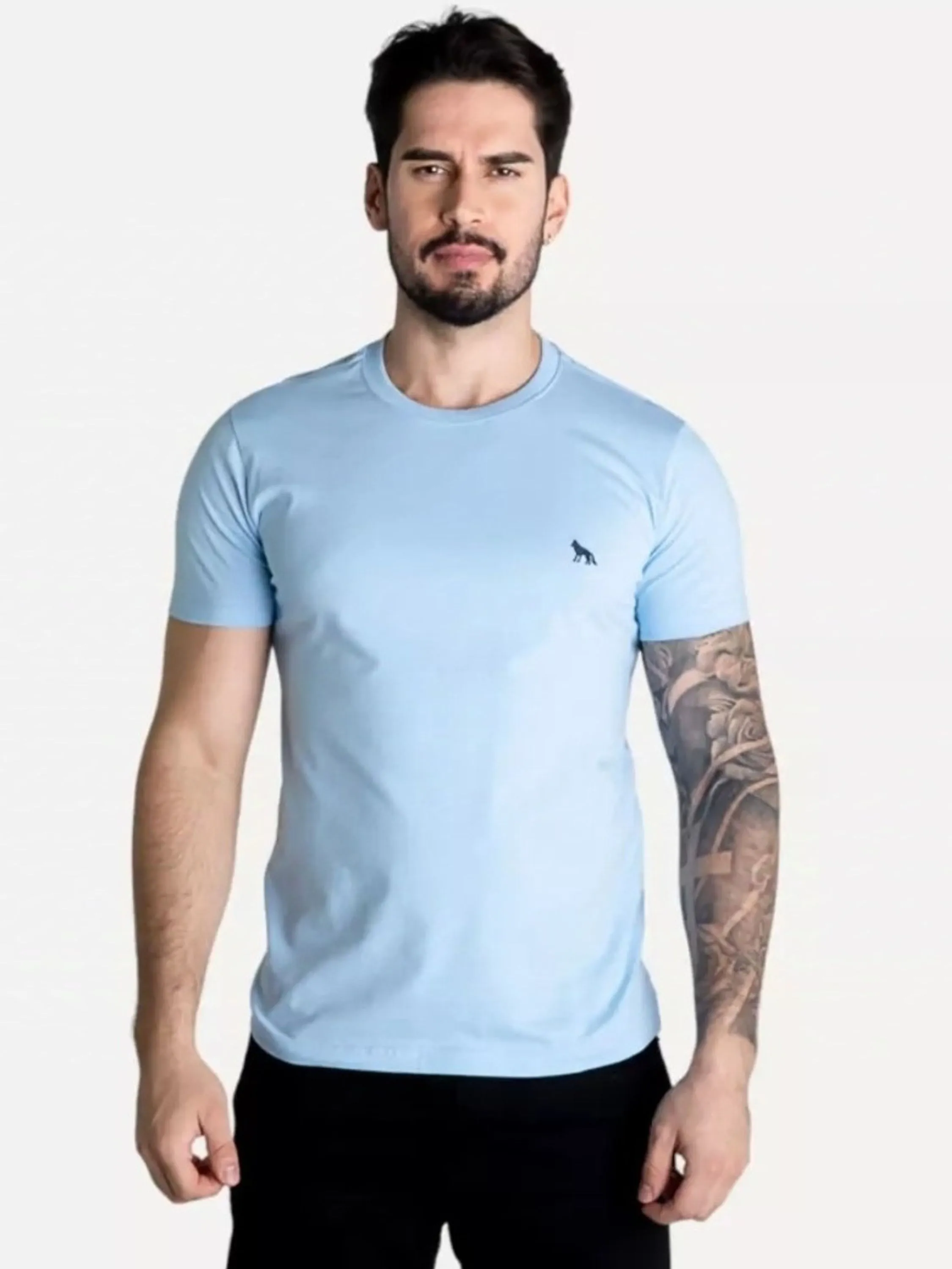 Camiseta masculina algodão básica bordada