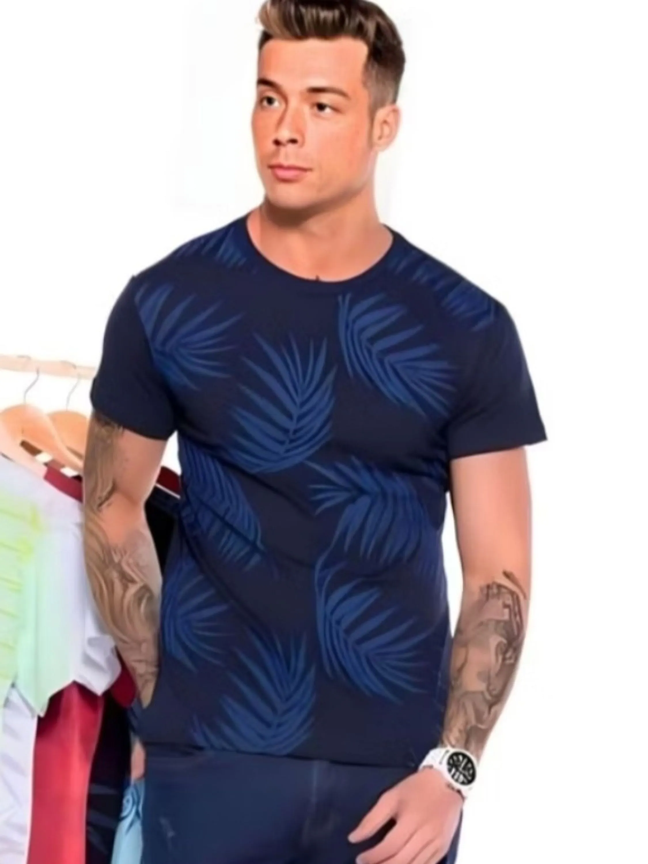 Camiseta masculina algodão floral