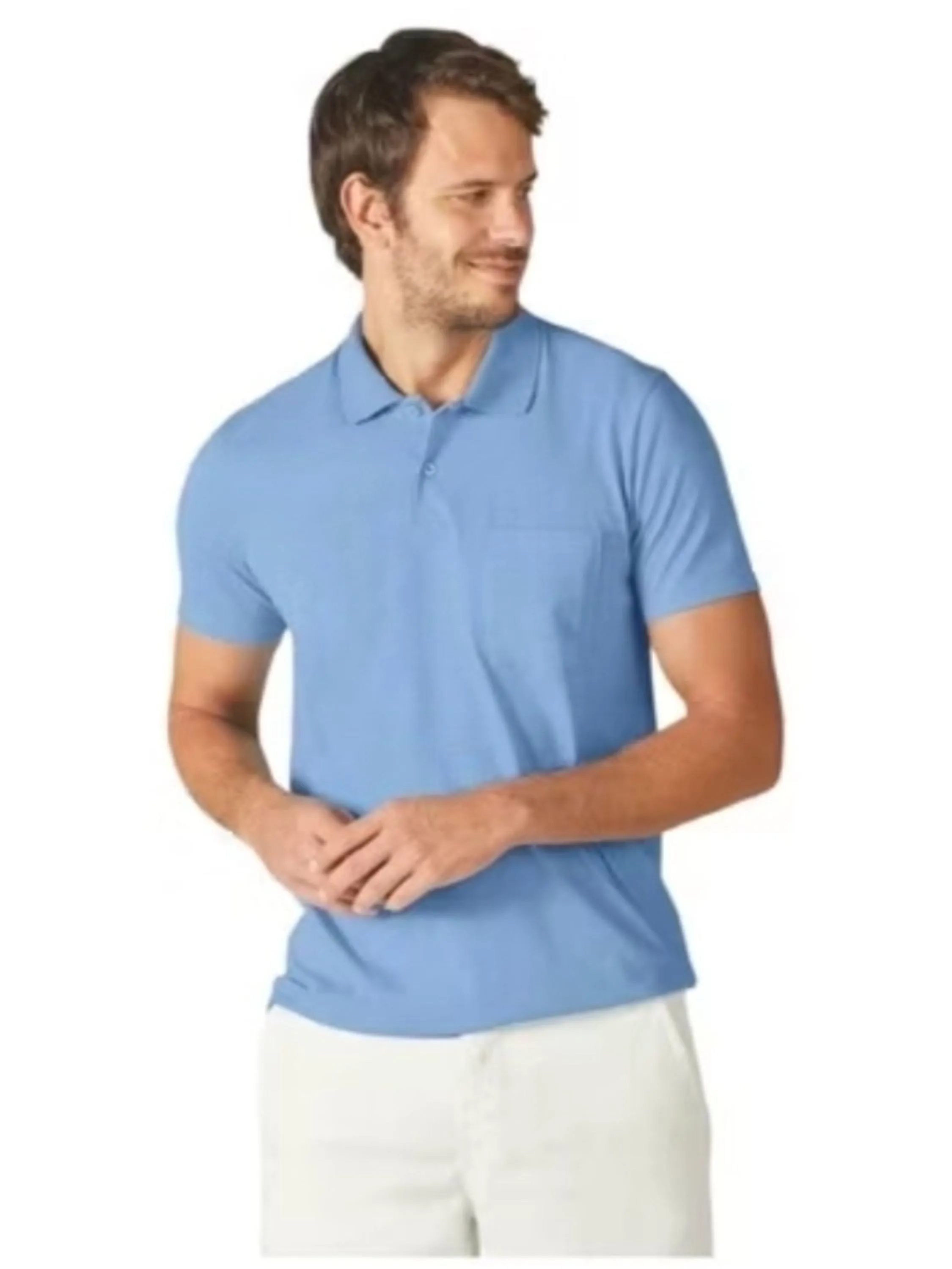 Polo masculina pique com bolso