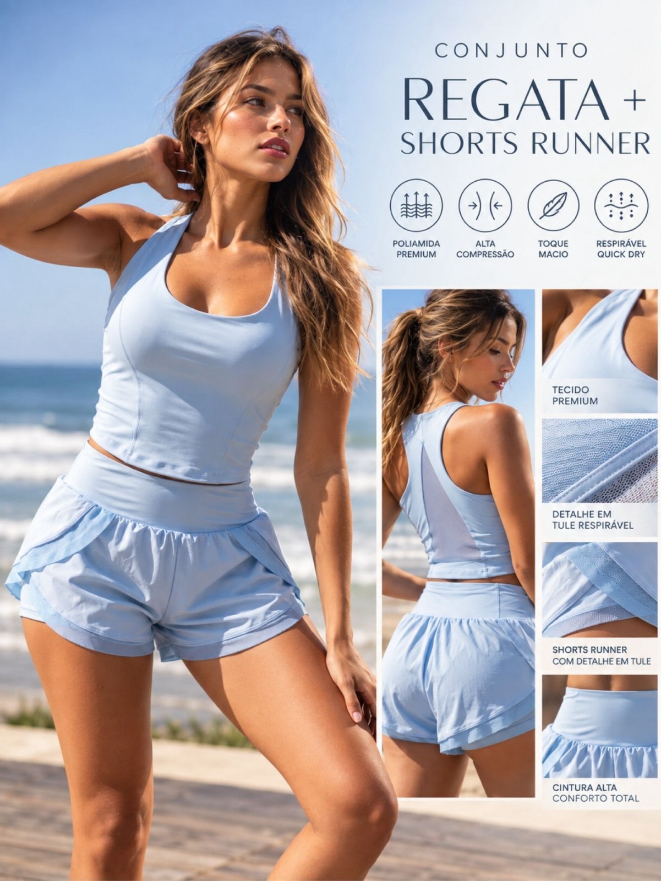 Conjunto regata+ shorts detalhe tule NN20