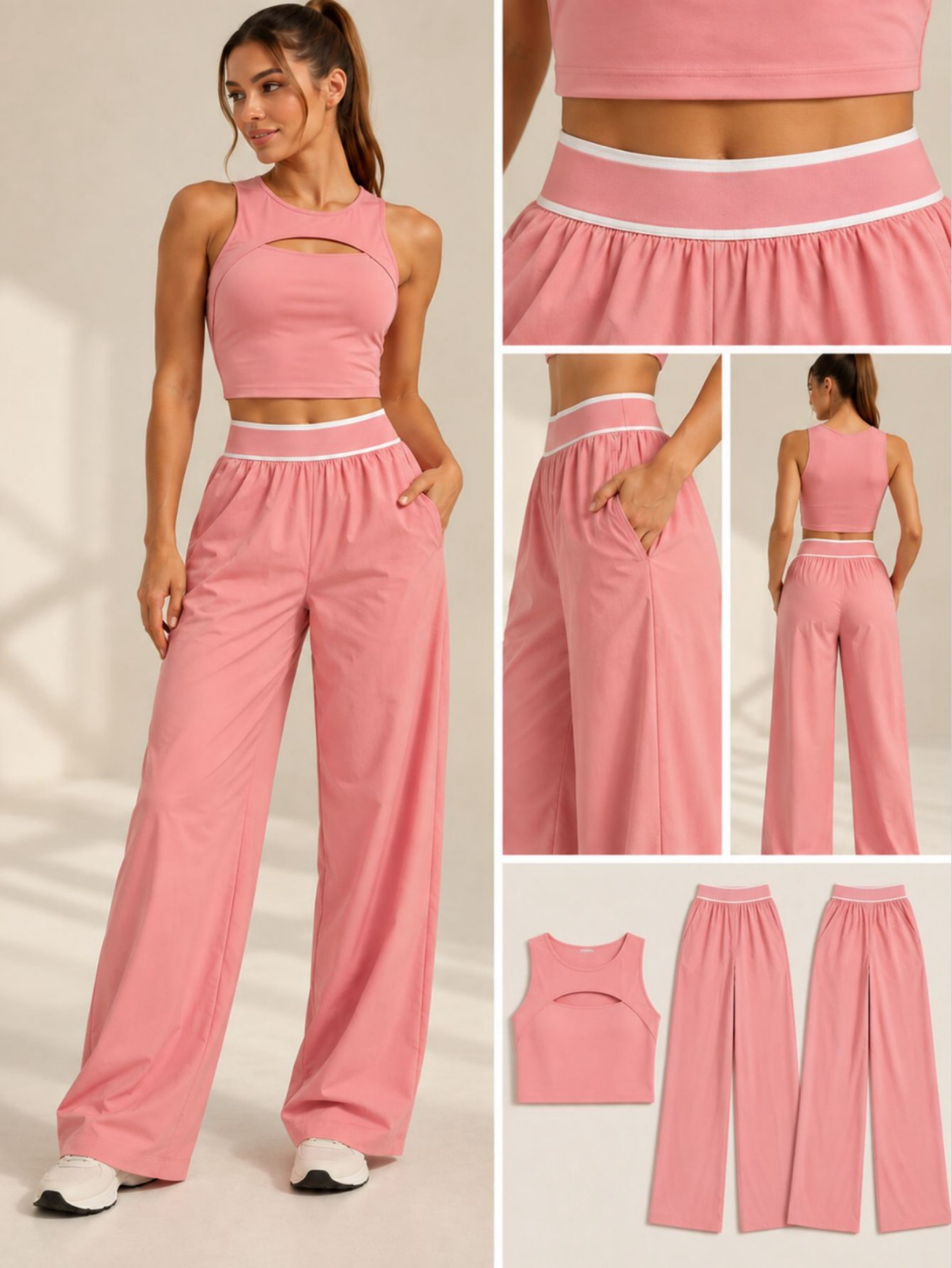 Conjunto Top recorte + calça wide leg NN11