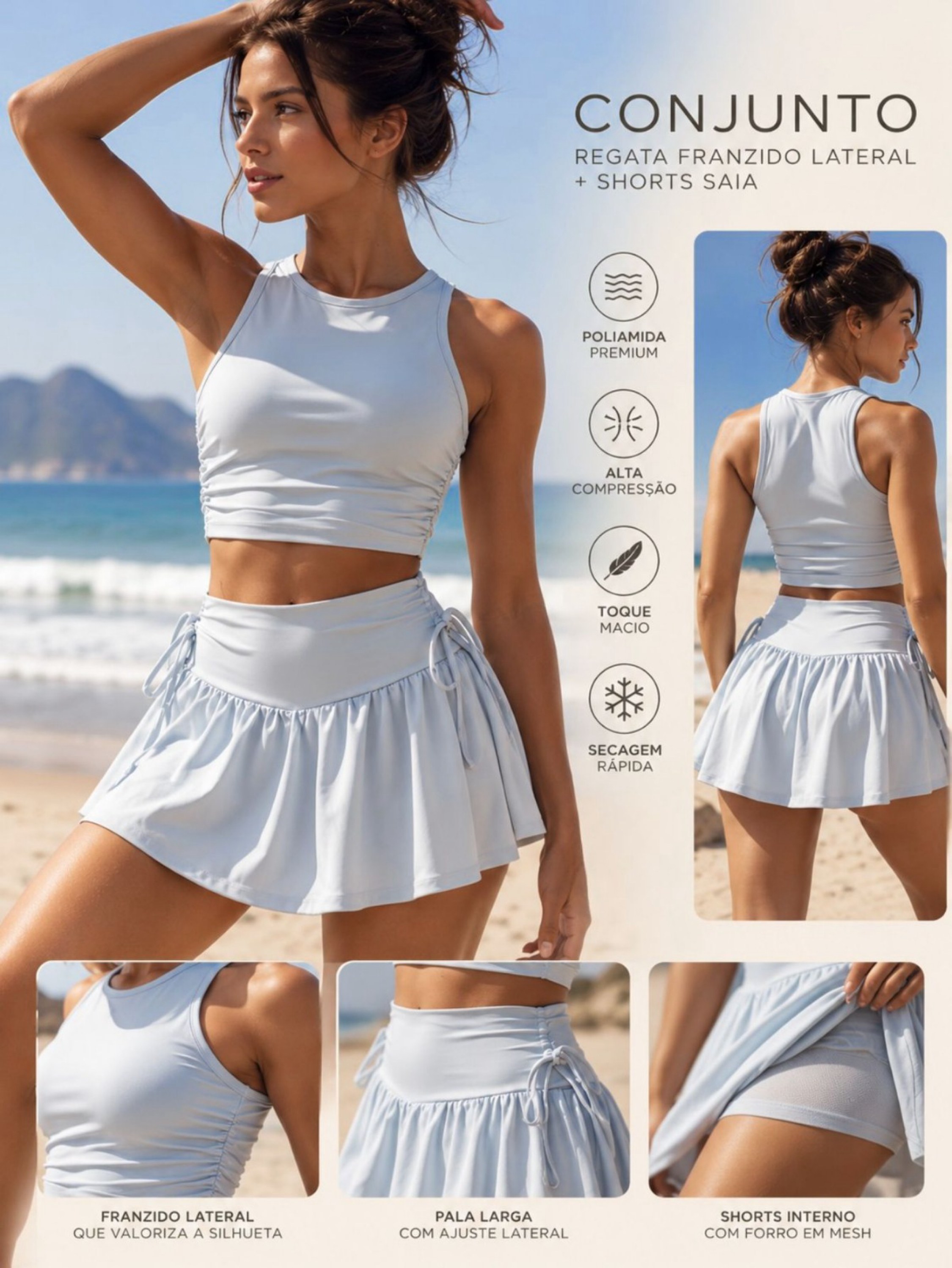 Conjunto Franzido Regata + shorts saia NN22