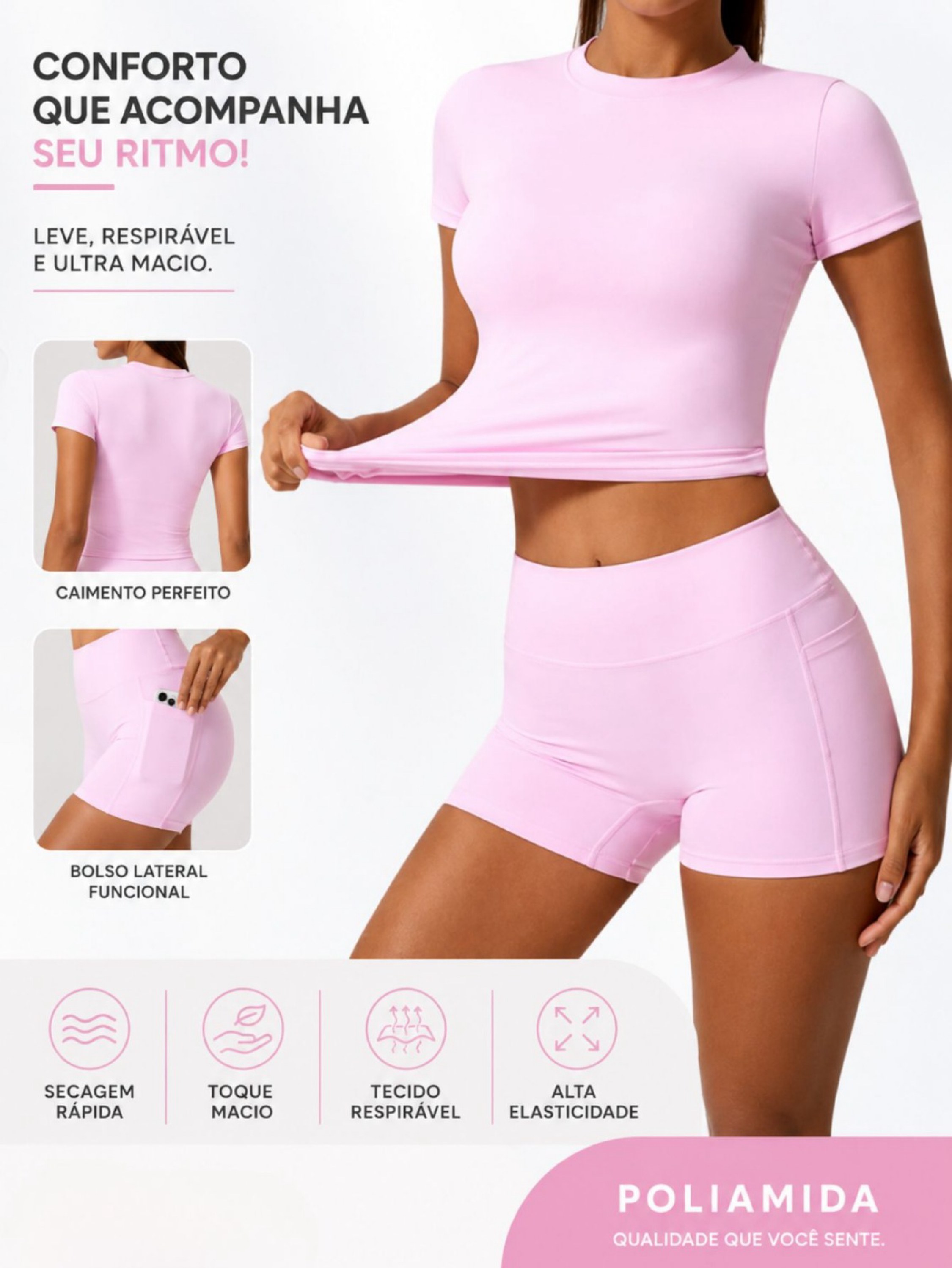 Conjunto blusa + shorts bolsos em poliamida premium NN05