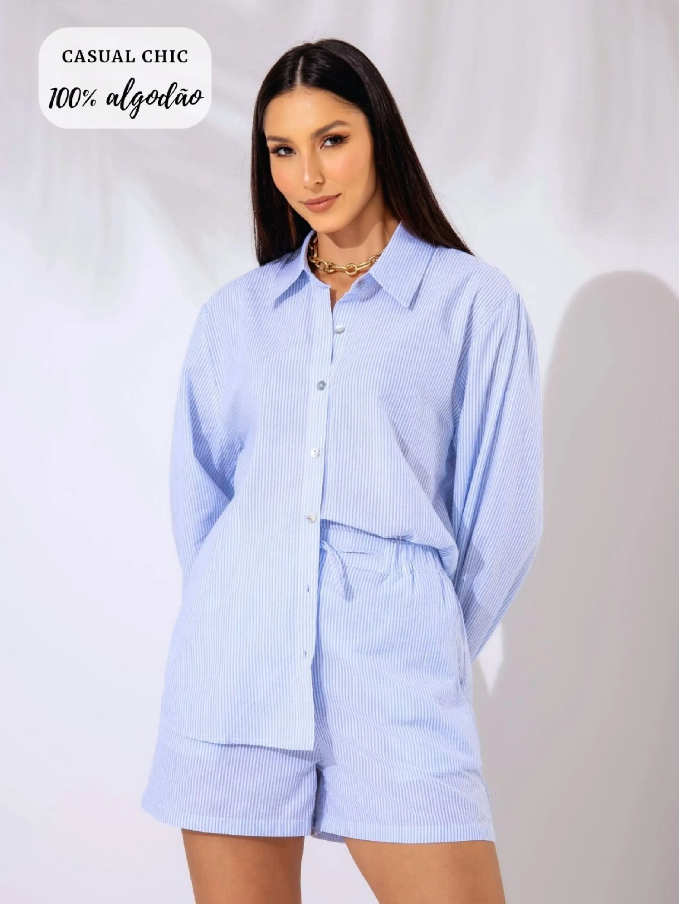 Conjunto listrado em algodão AT3007