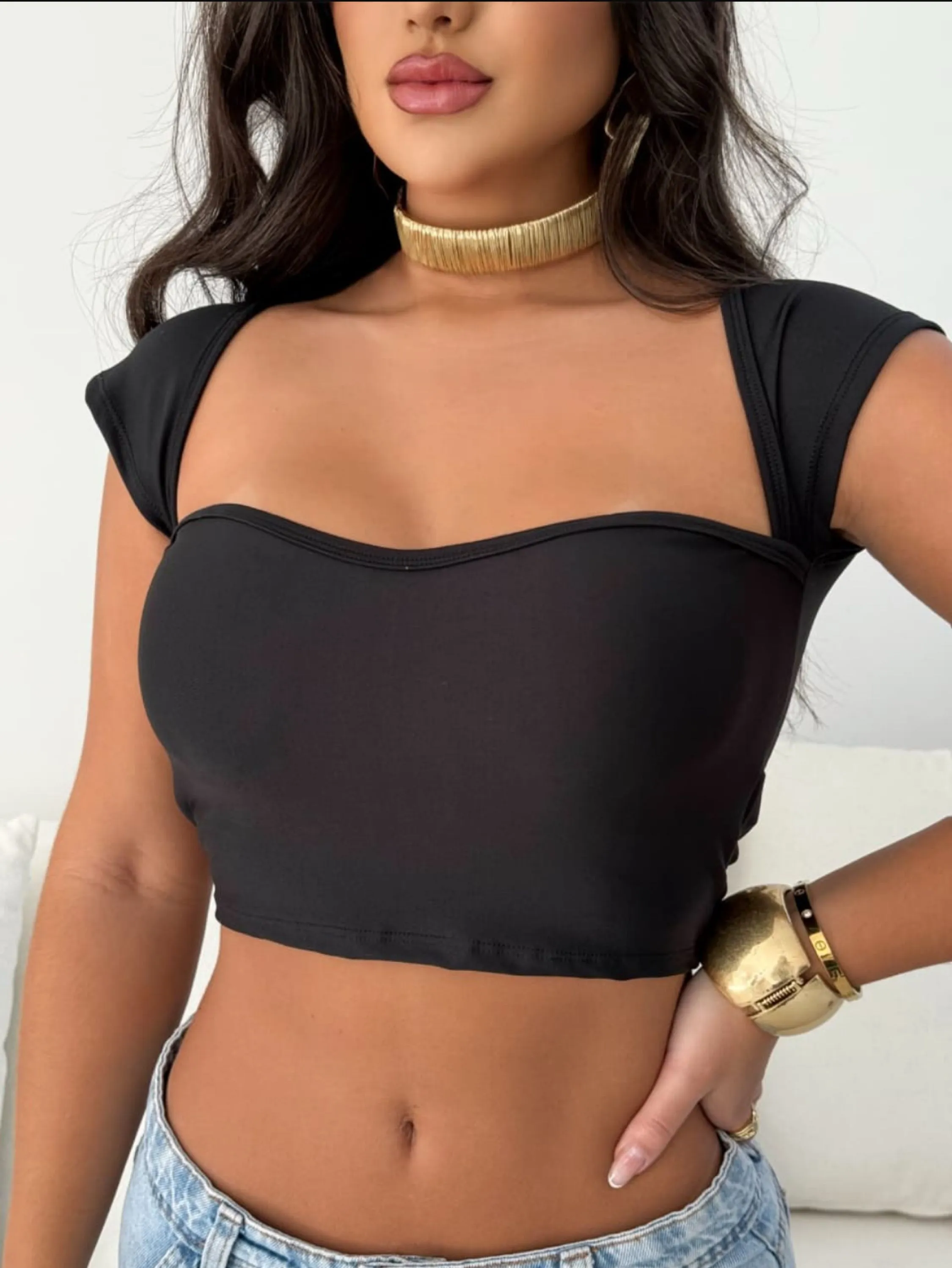 Top cropped Feminino Decote Coração Suplex