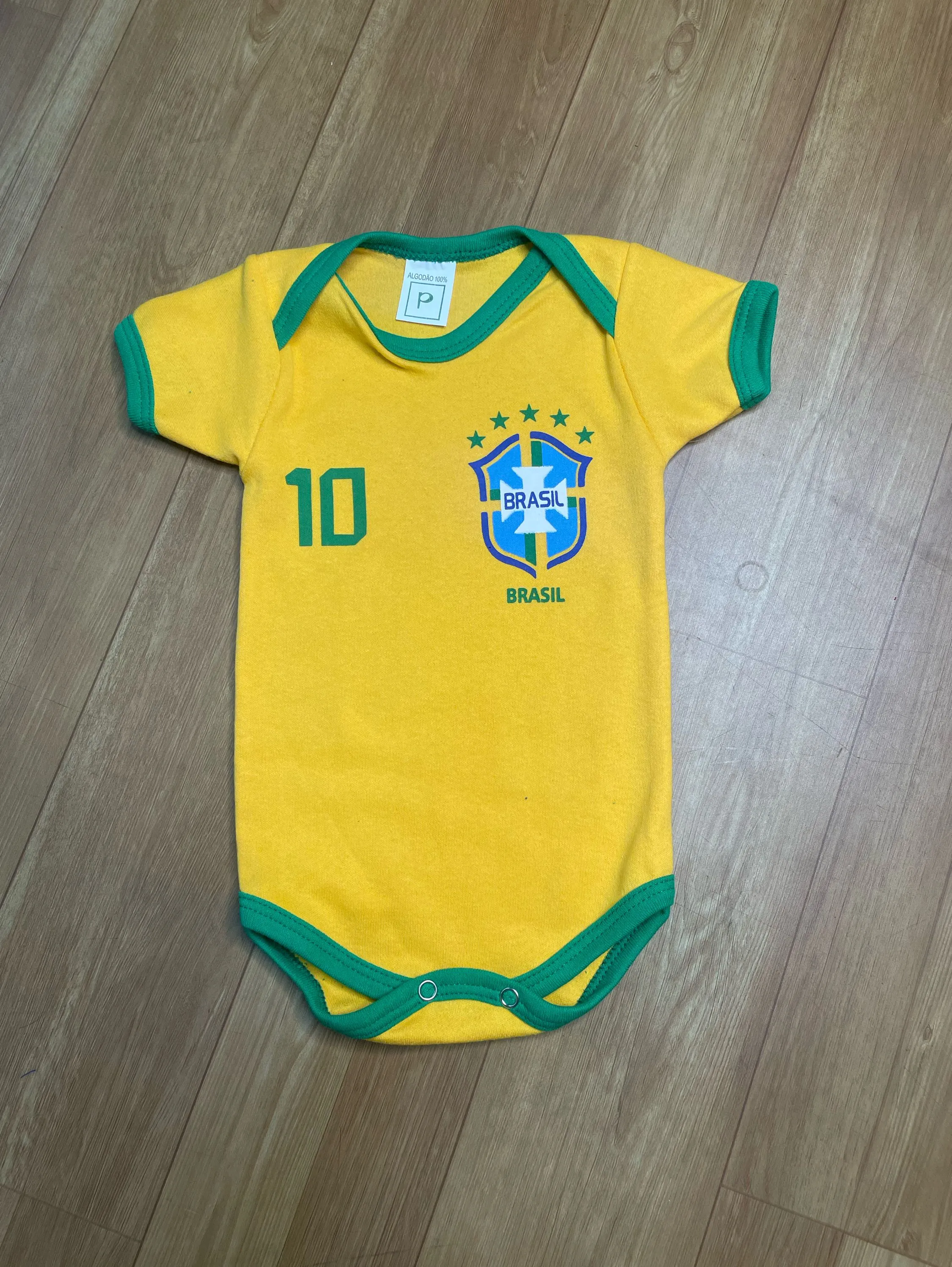 Body Bebê Brasil Verde Amarelo | Mesversário Copa Festa