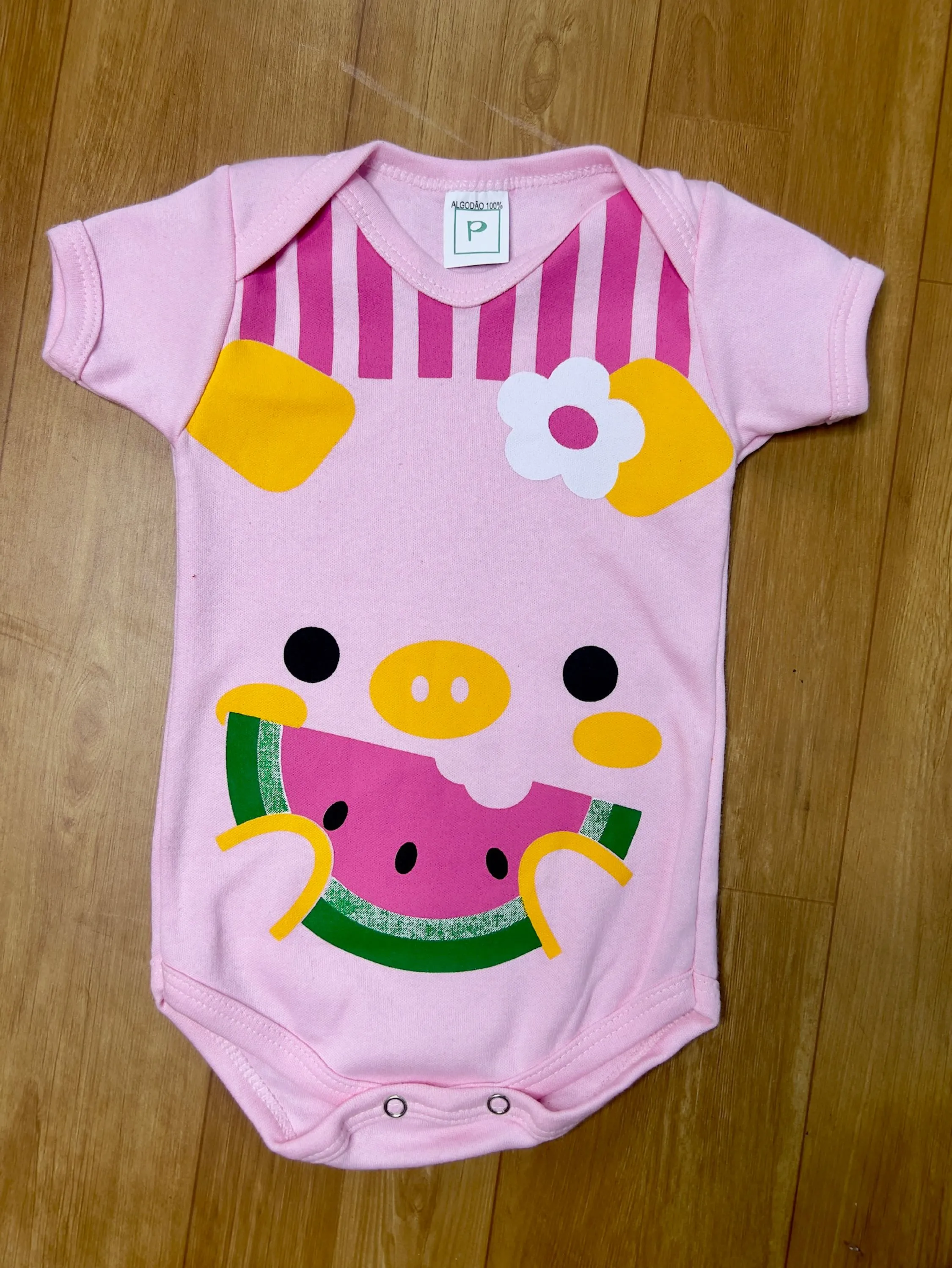 Body Bebê Fantasia Porquinha Mesversário Midomy