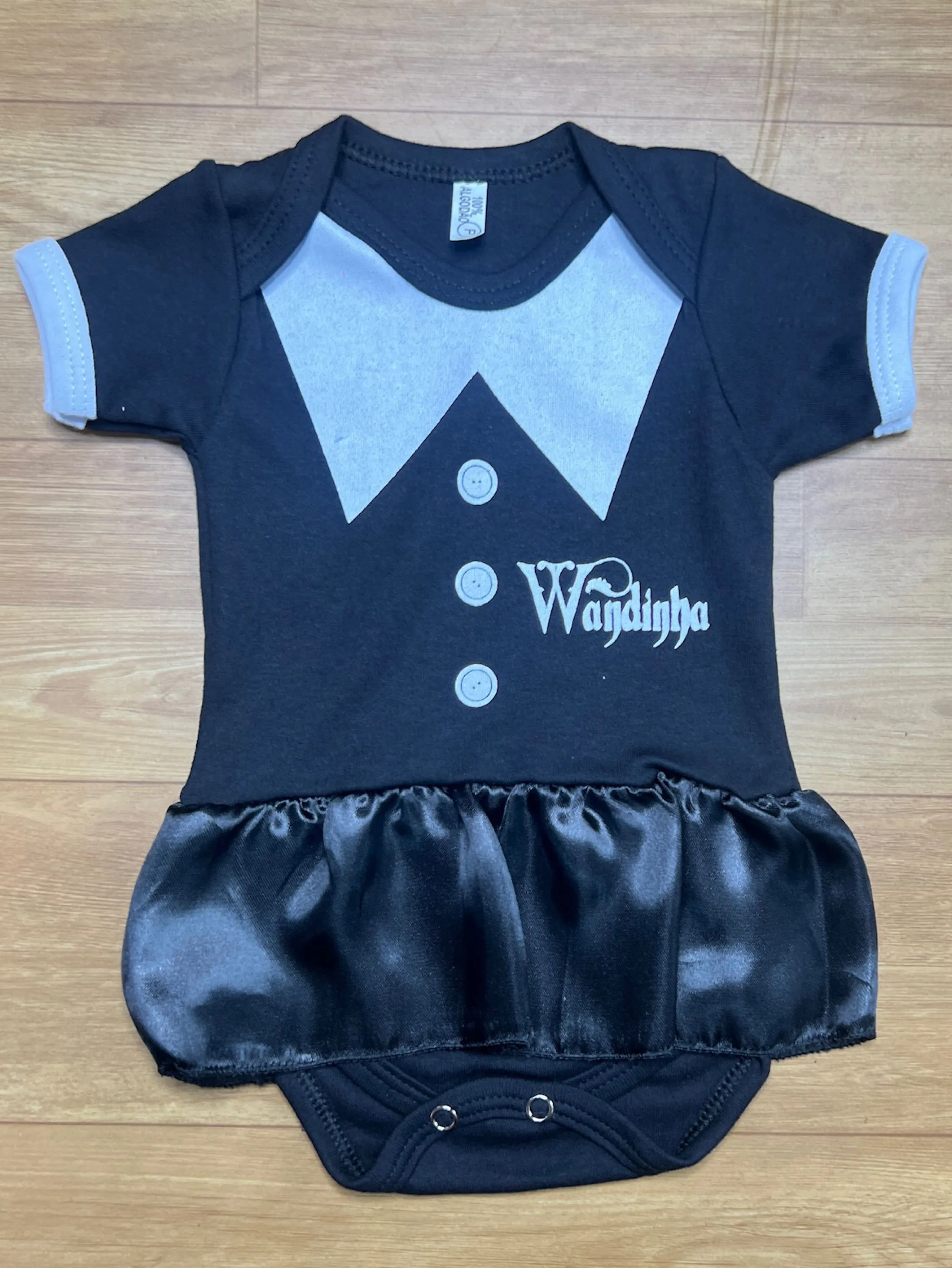 Body Bebê Wandinha Fantasia Menina Festa Mesversário