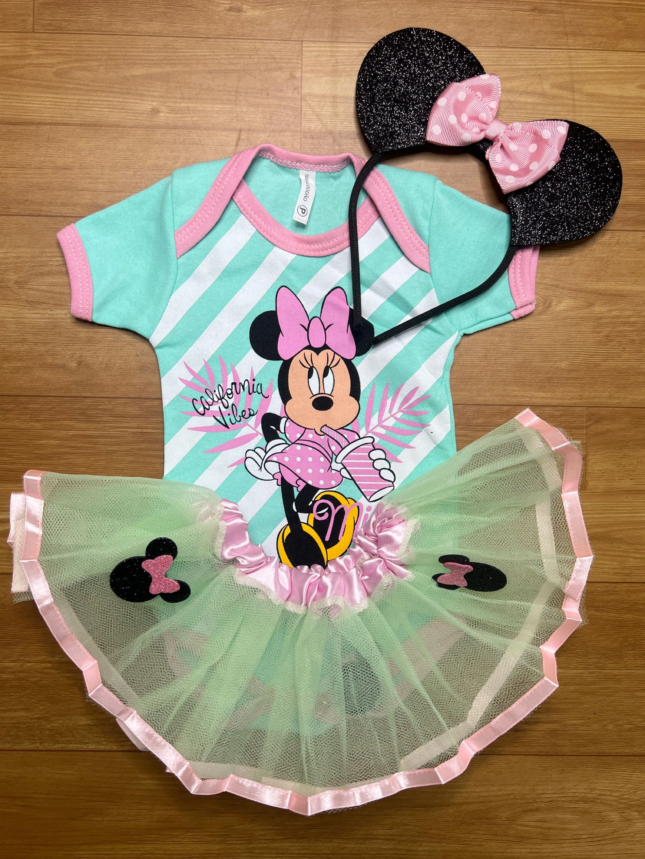 Body Minnie bebê tule + tiara revenda sucesso Shopee e ML