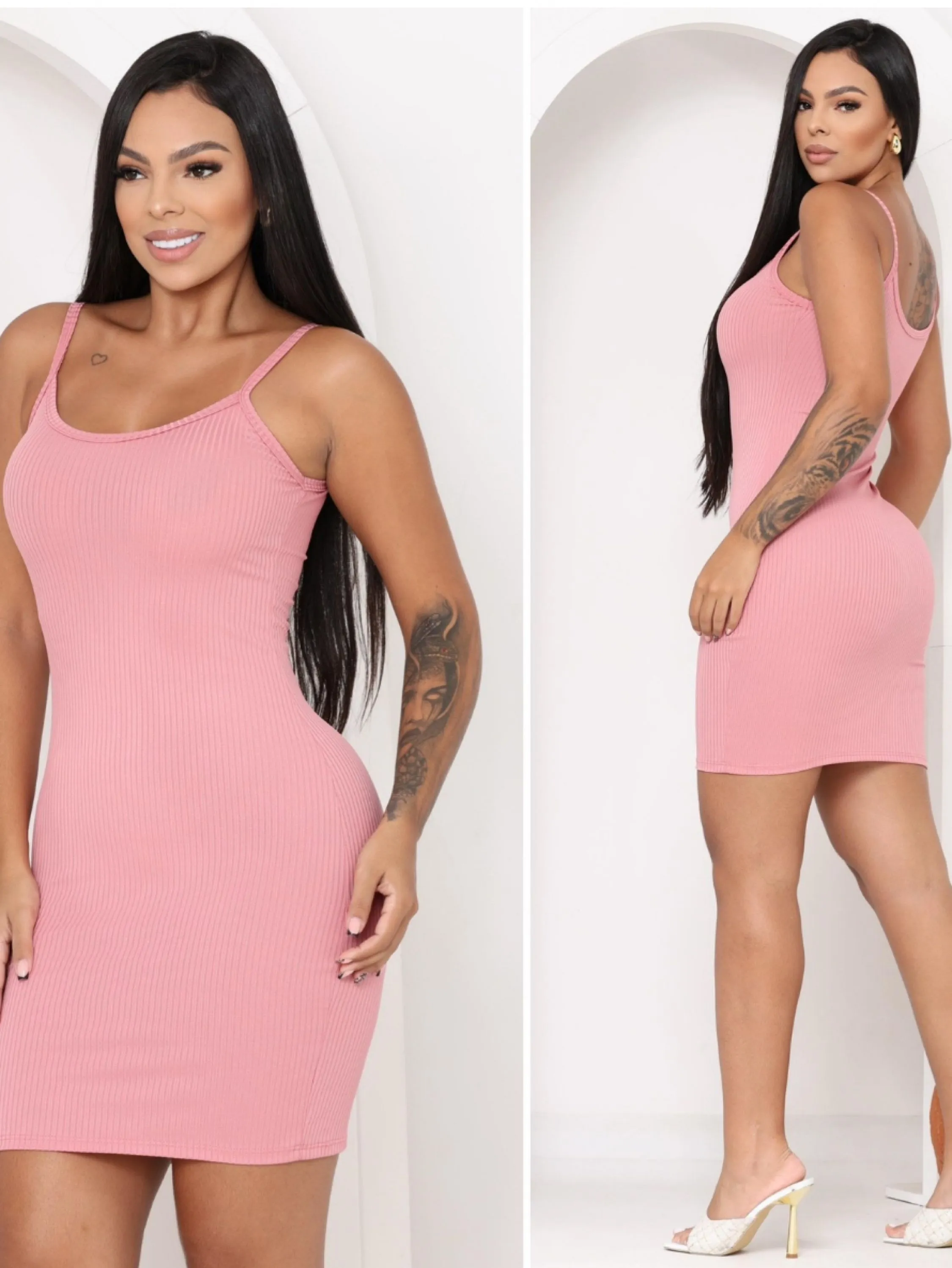 Vestido feminino alcinha canelado casual moda verão