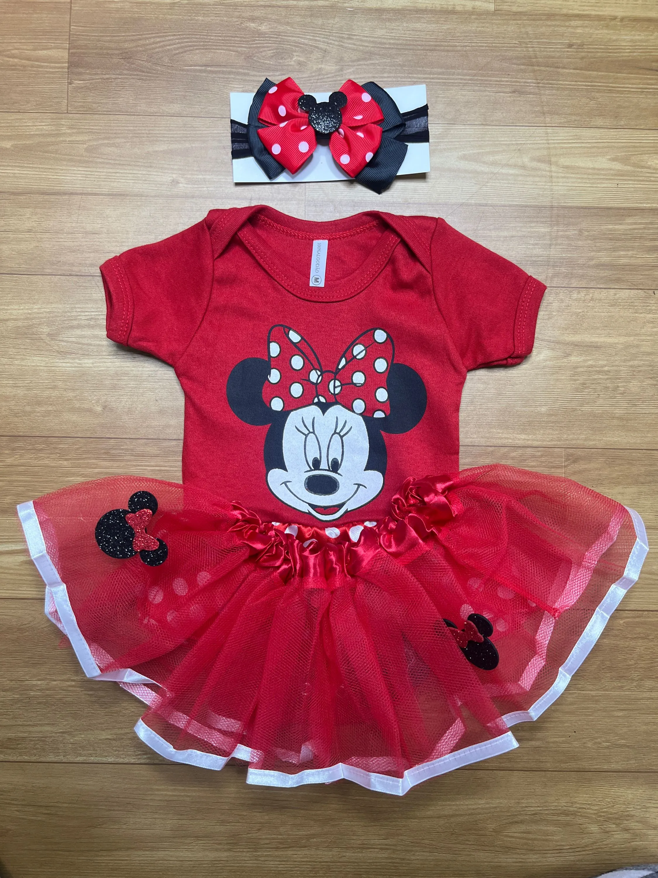 Body Minnie bebê tule + tiara revenda sucesso Shopee e ML