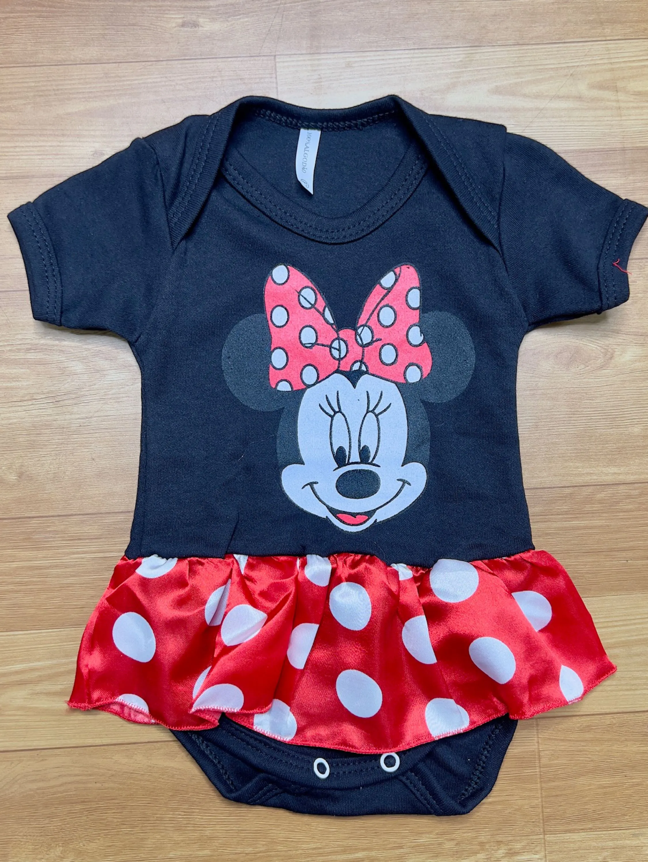 Body Bebê Minnie Preta Fantasia Menina Festa Mesversário