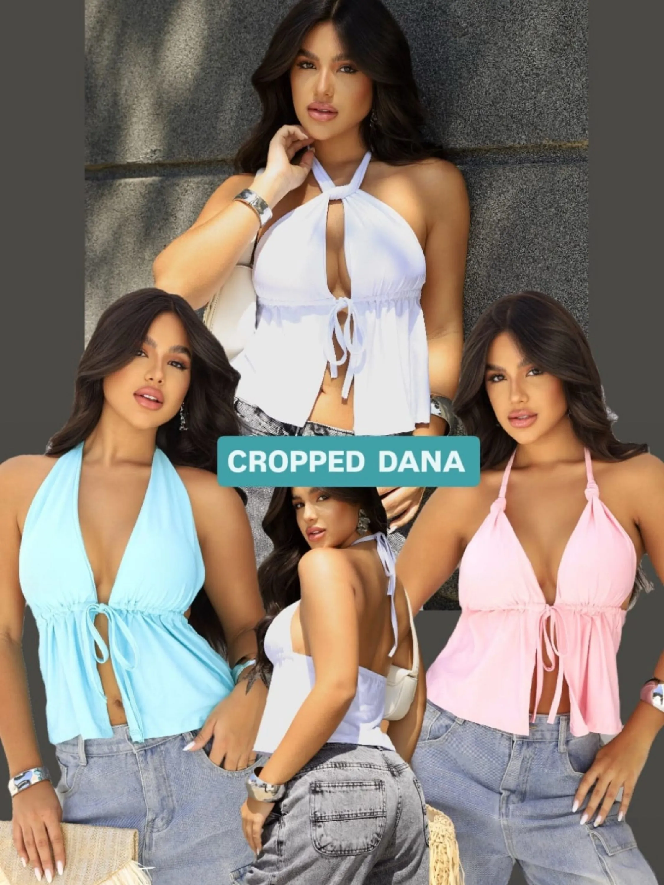 Cropped Feminino Decote V com Amarração Frontal