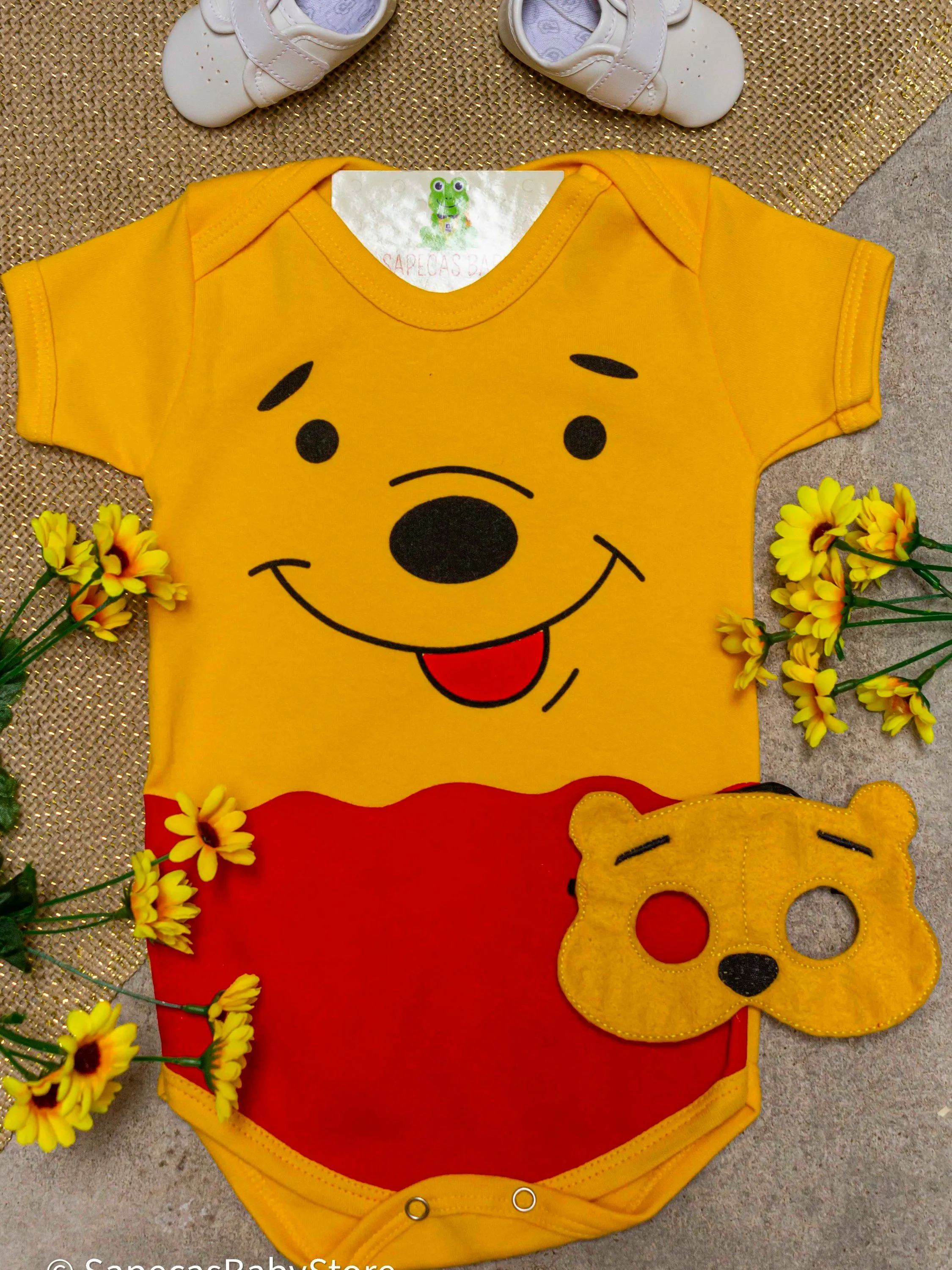 Kit Body Bebê Com Máscara Ursinho Pooh