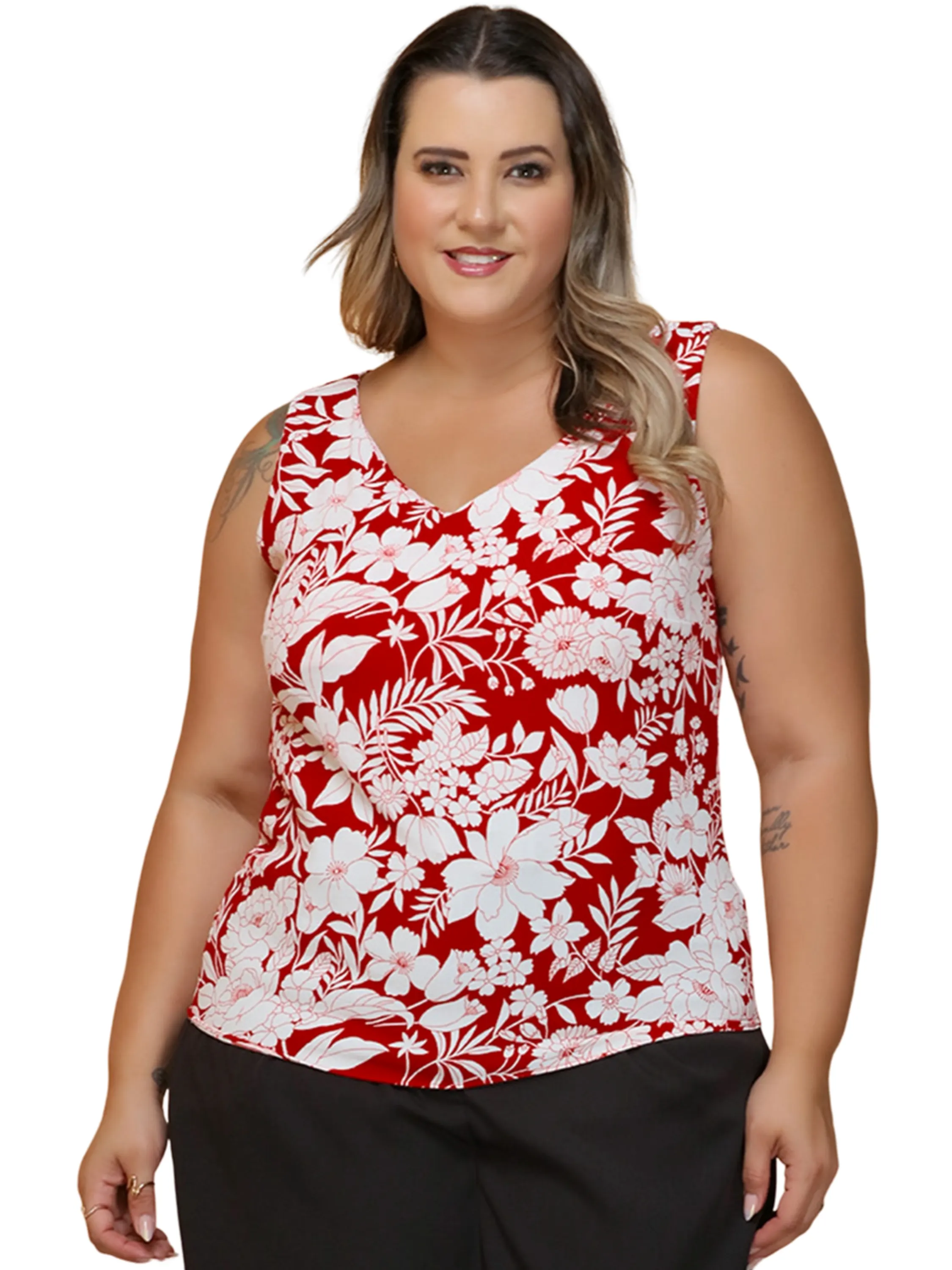 (Blusa Decote V ) Plus Size Feminina