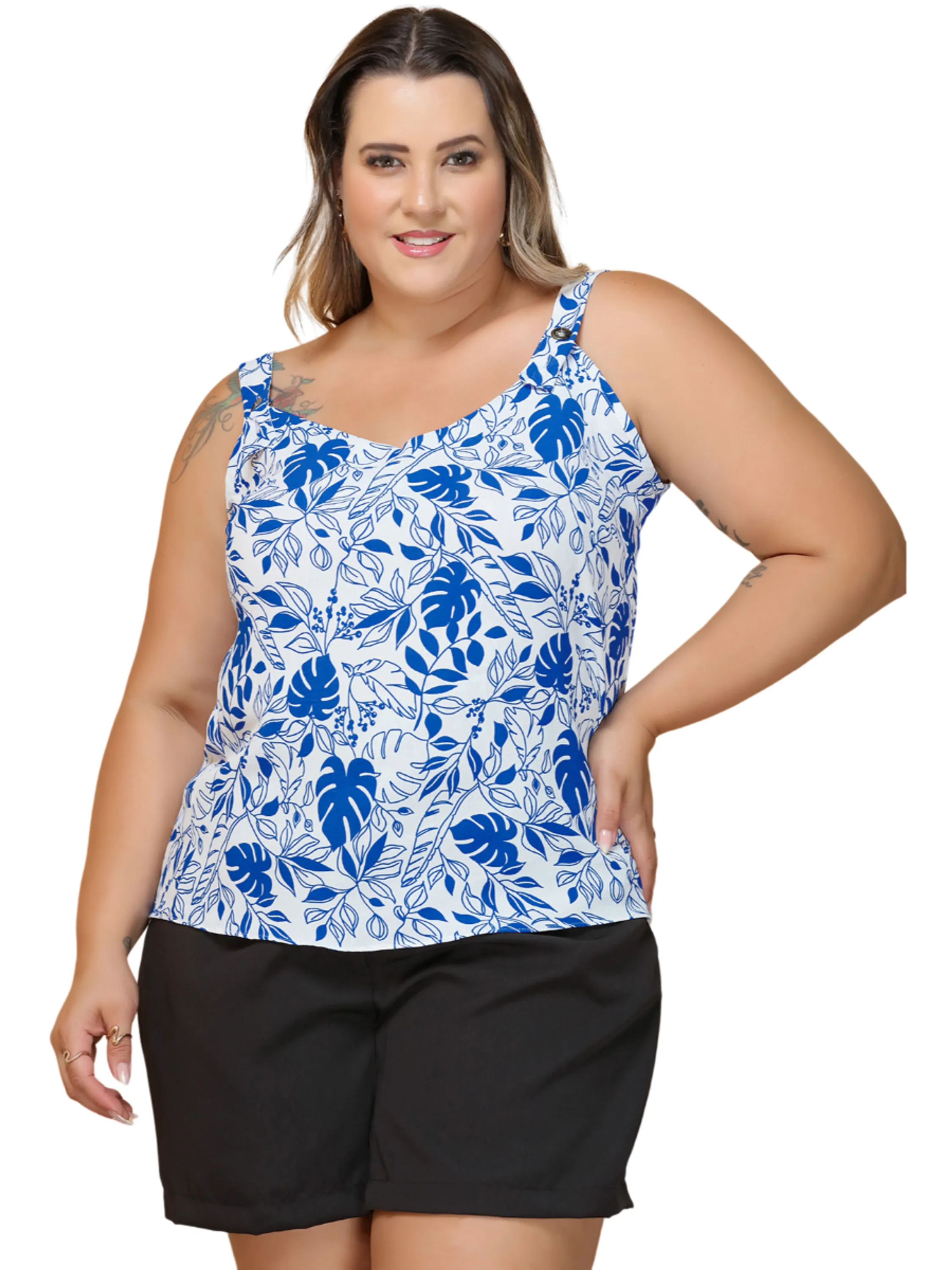 Regata Duna Botao Estampas Plus Size Feminina