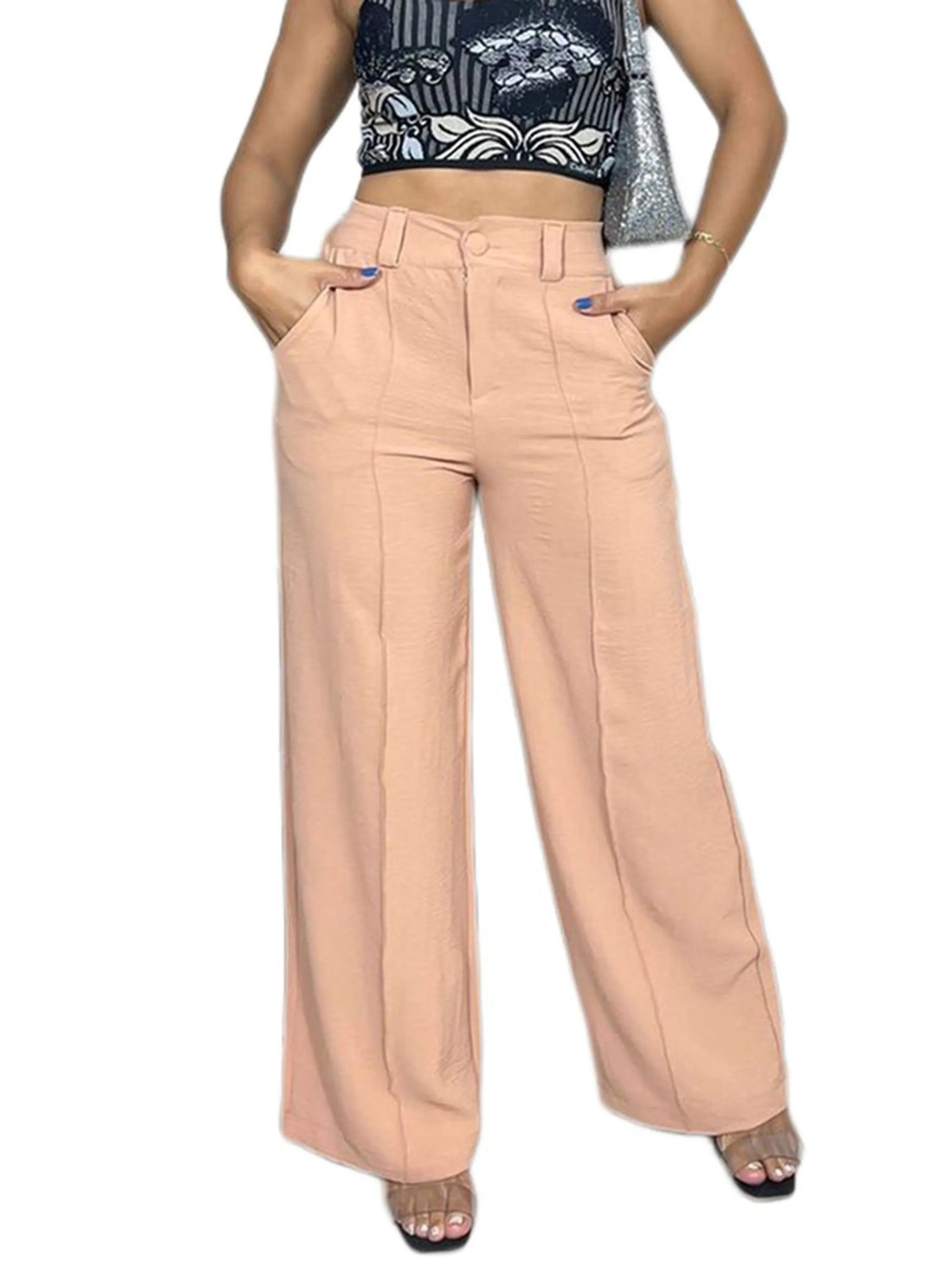 Calça Botão Feminino Pantalona