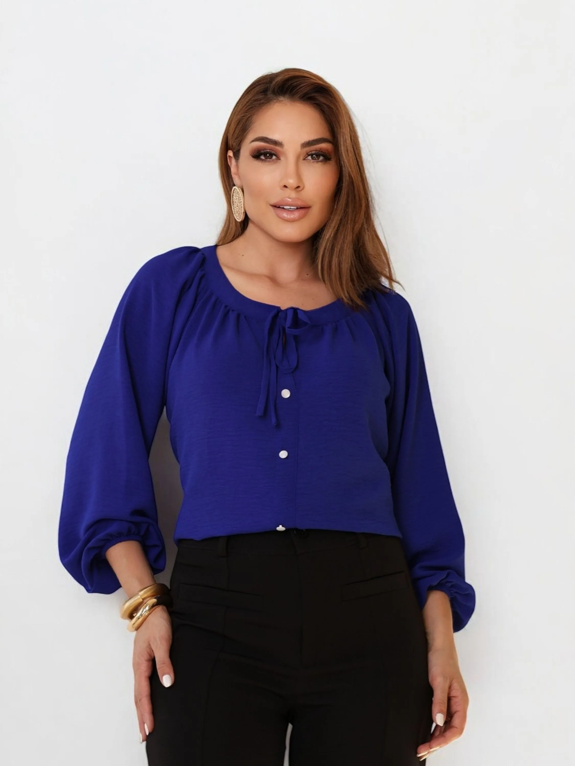 blusa elegate feminina manga longa tecido duna