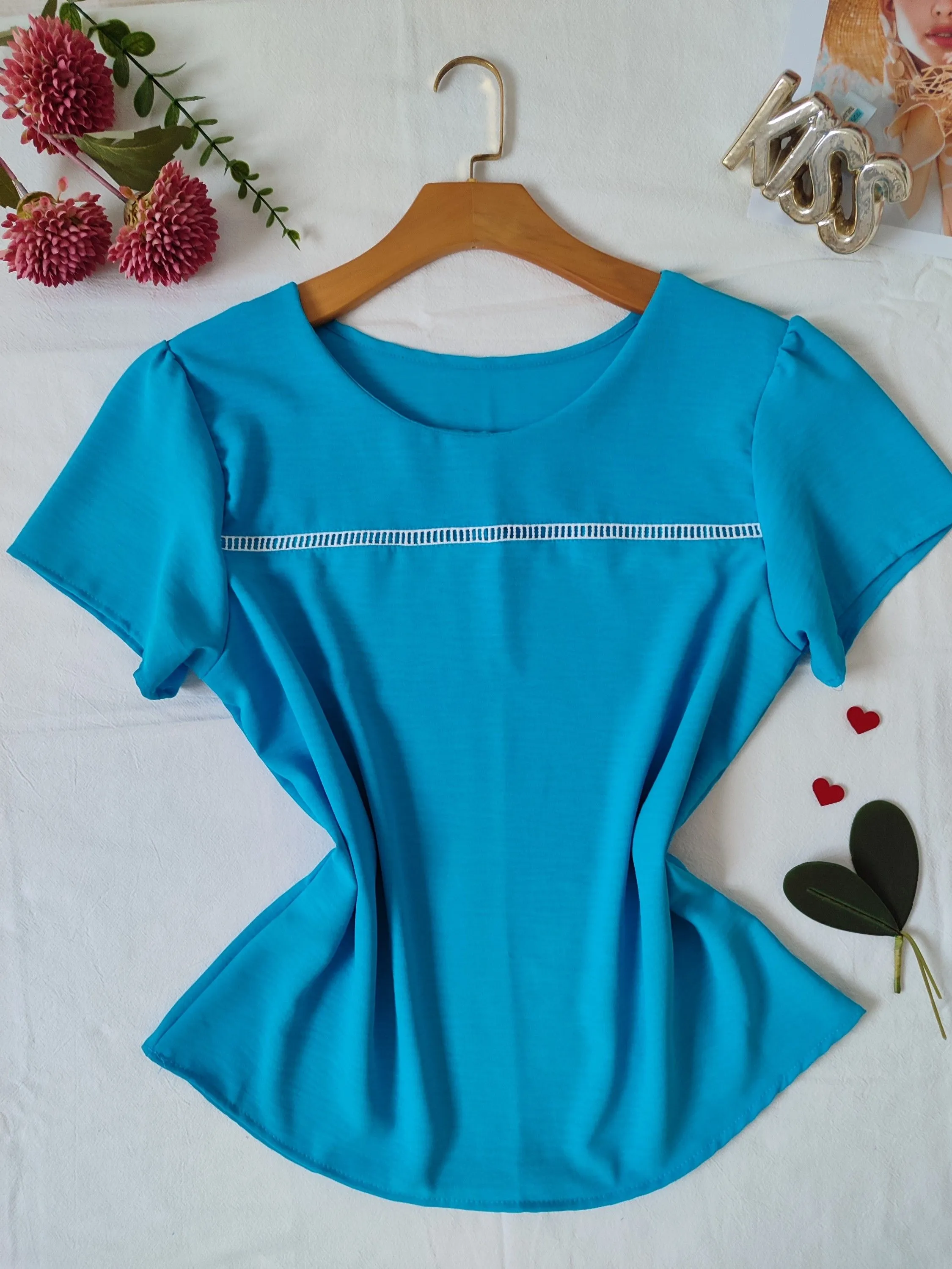 blusa feminina manga curta tecido