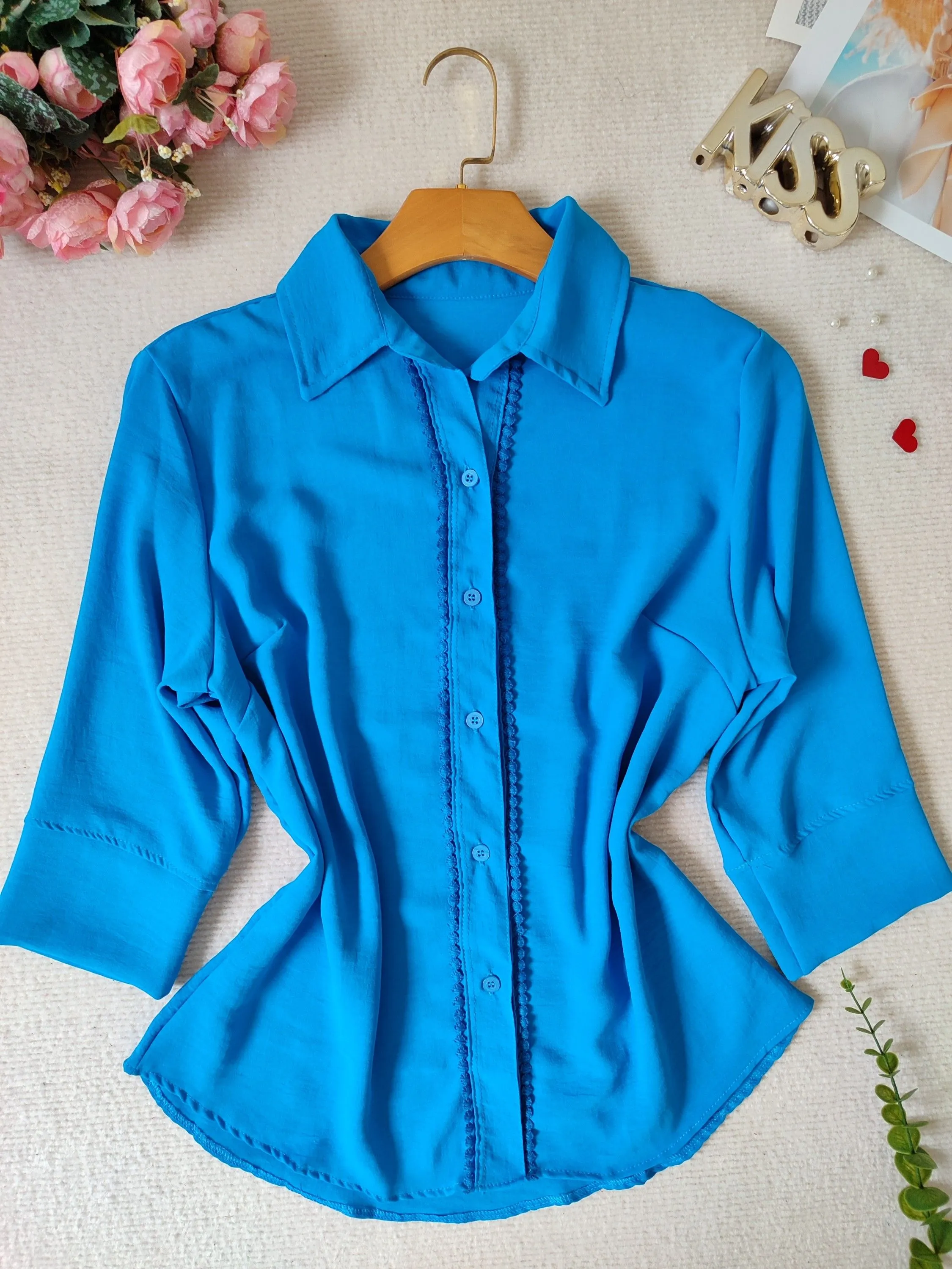 blusa camisa social feminina manga 3/4 tecido duna