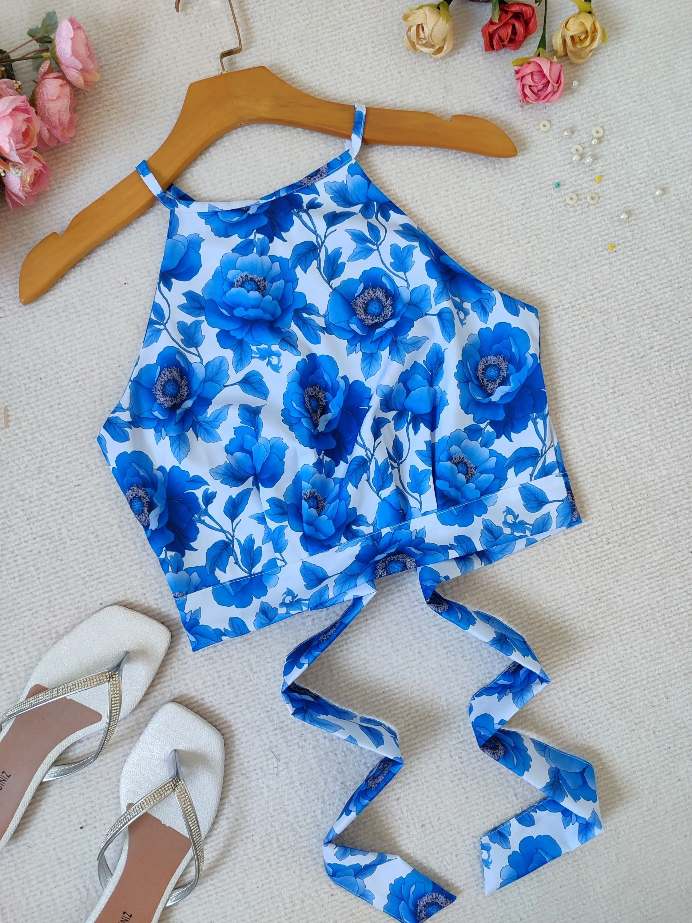 Cropped feminina estampada 3D tecido crepinho