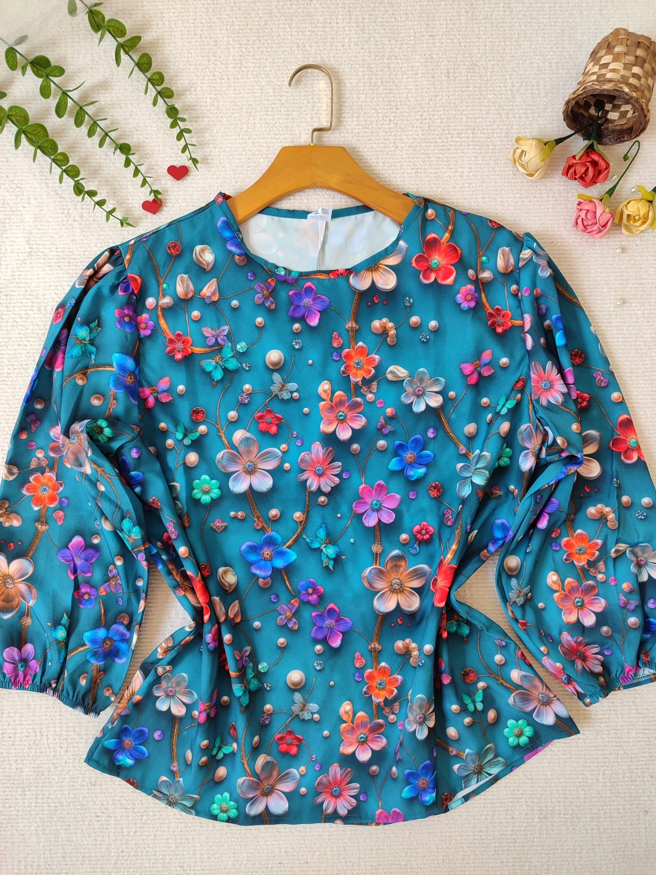 blusa plus size feminina estampada manga 3/4 tecido crepinho