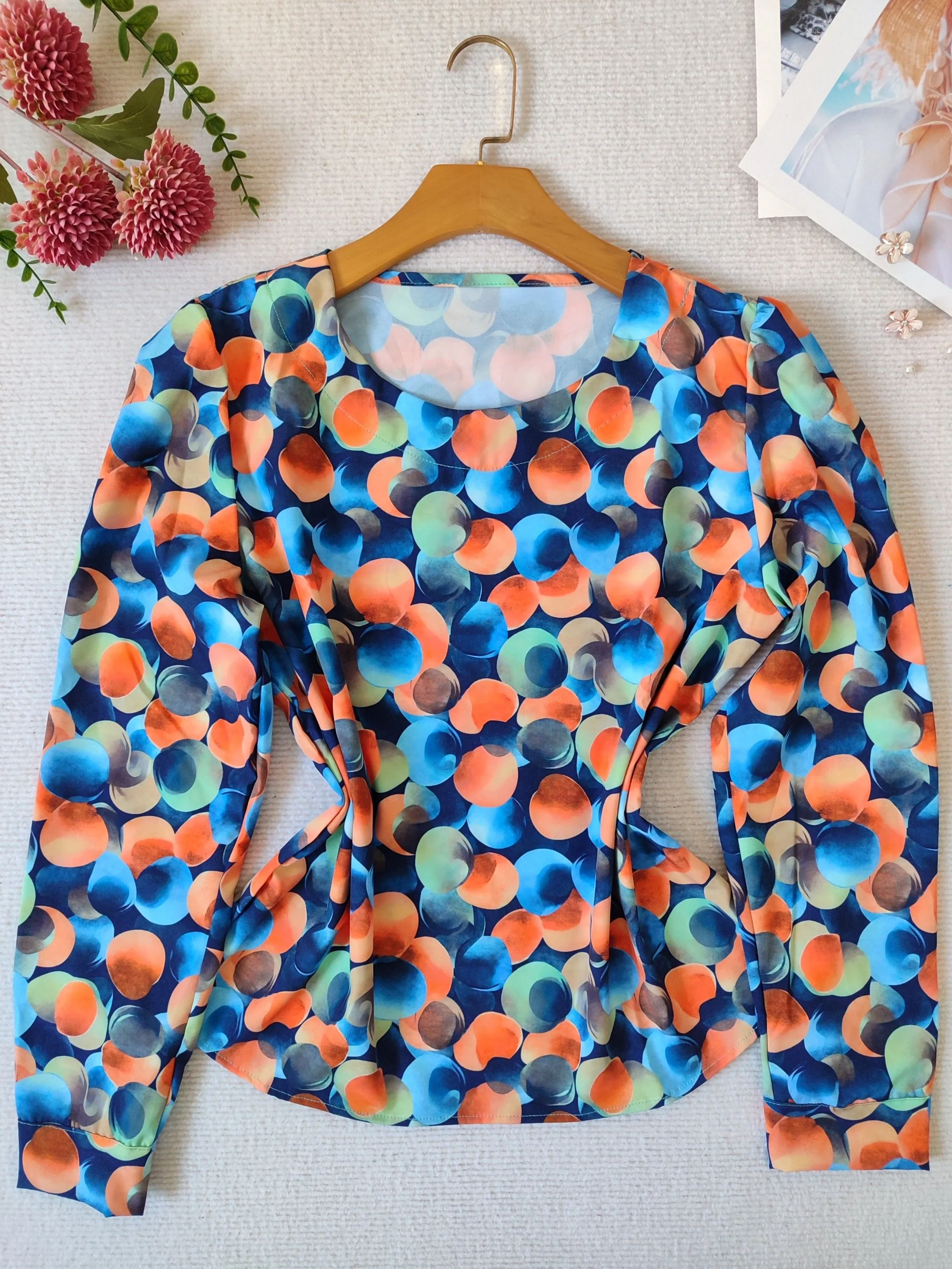 blusa feminina estampada manga longa tecido crepp