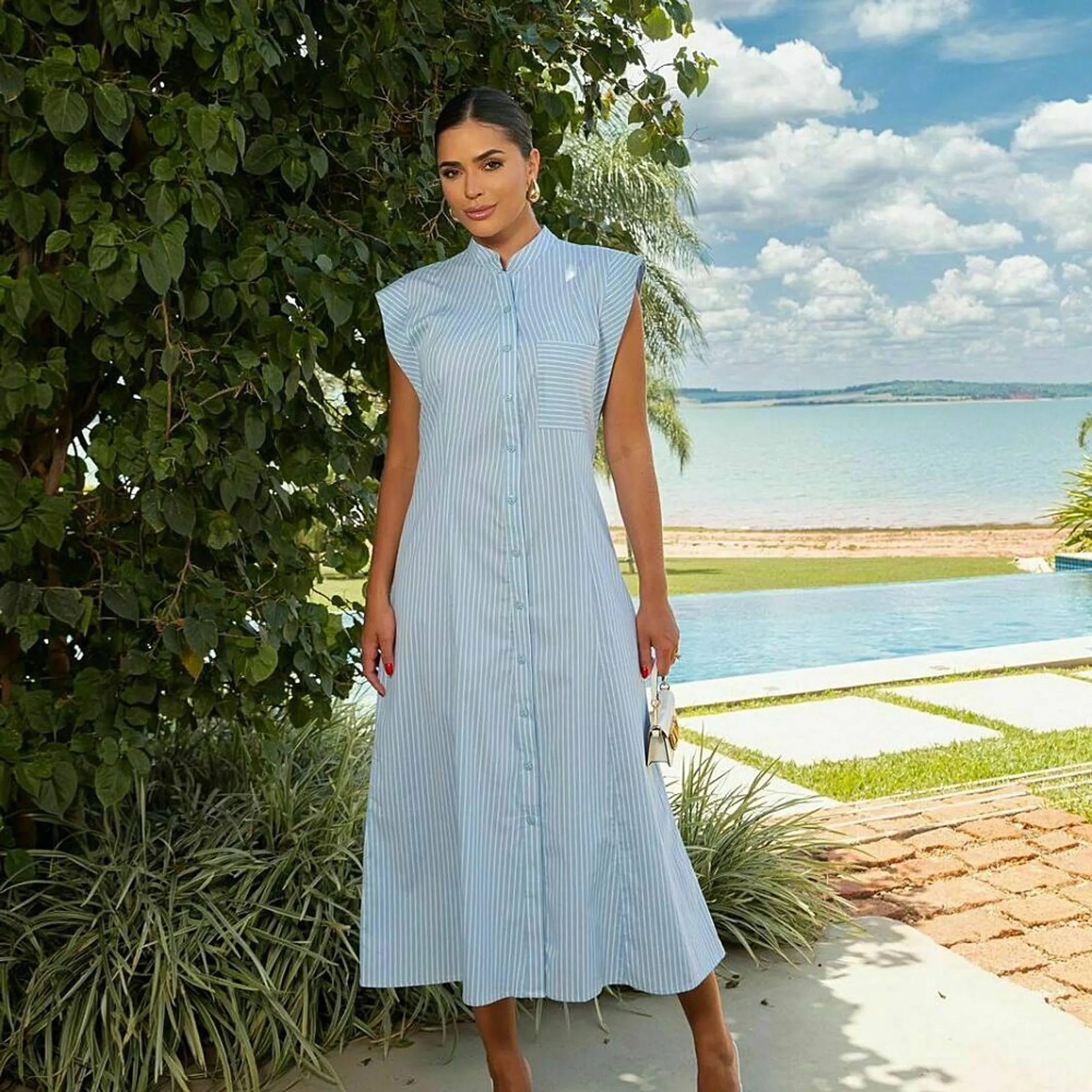 Vestido list,botao