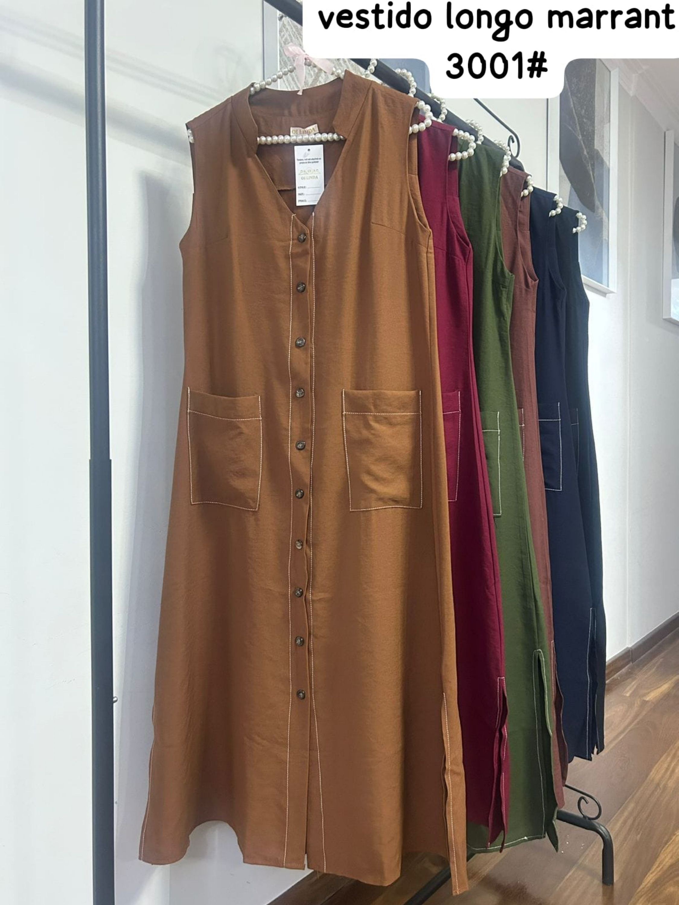 3001# Vestido longo sem manga de marrant