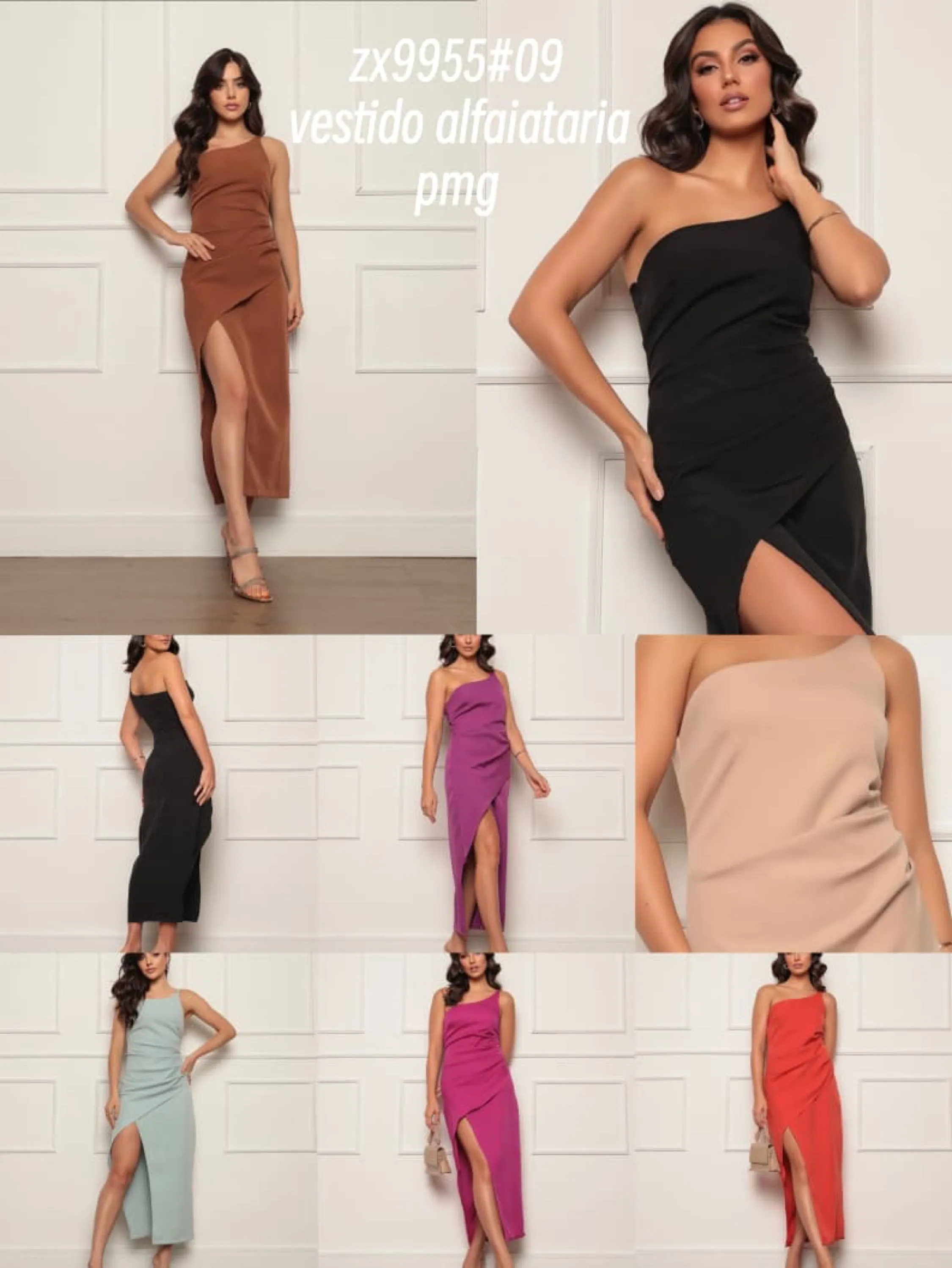 Vestido longo fenda de um alça de alfaiataria