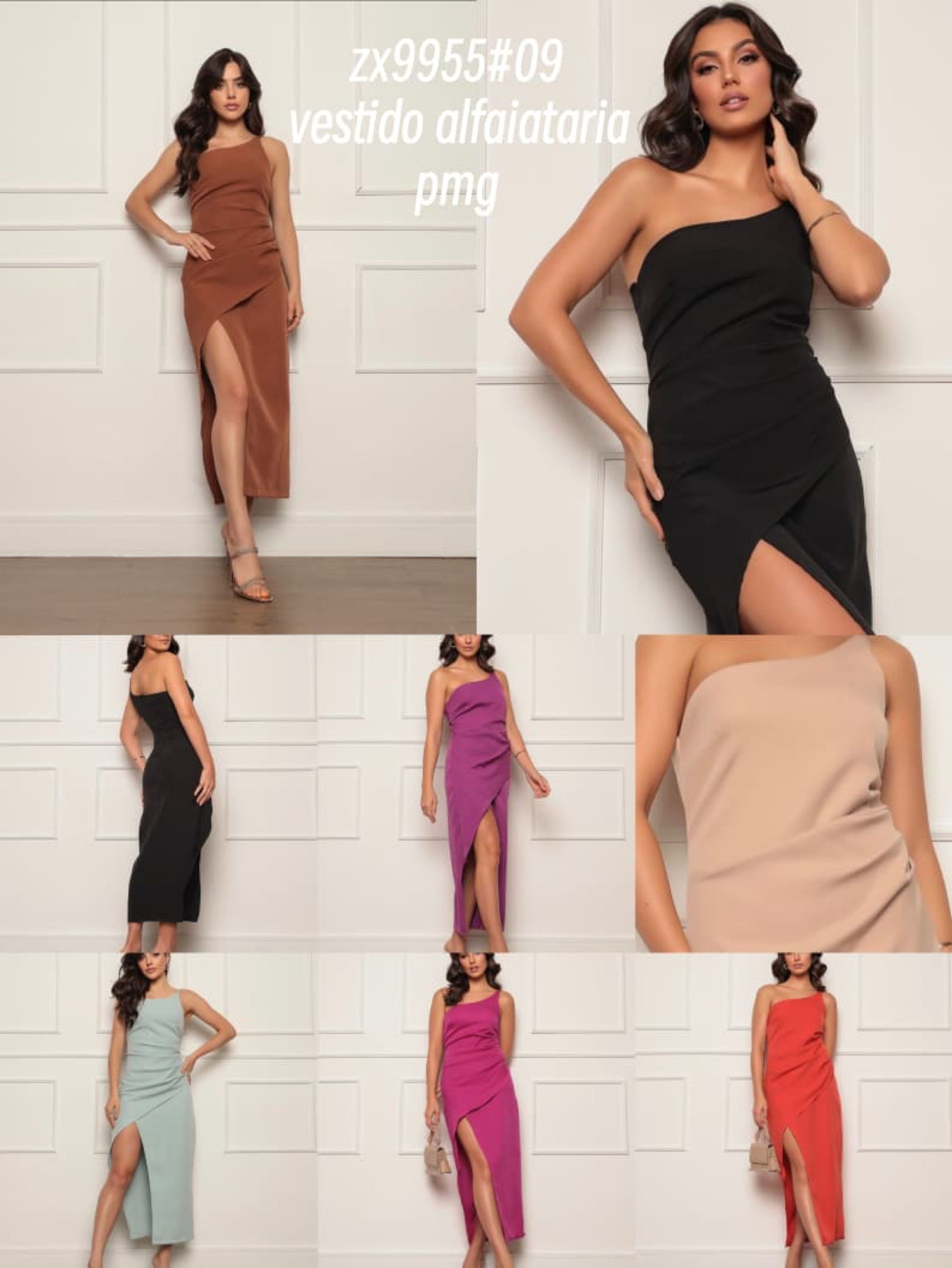 Vestido longo fenda de um alça de alfaiataria