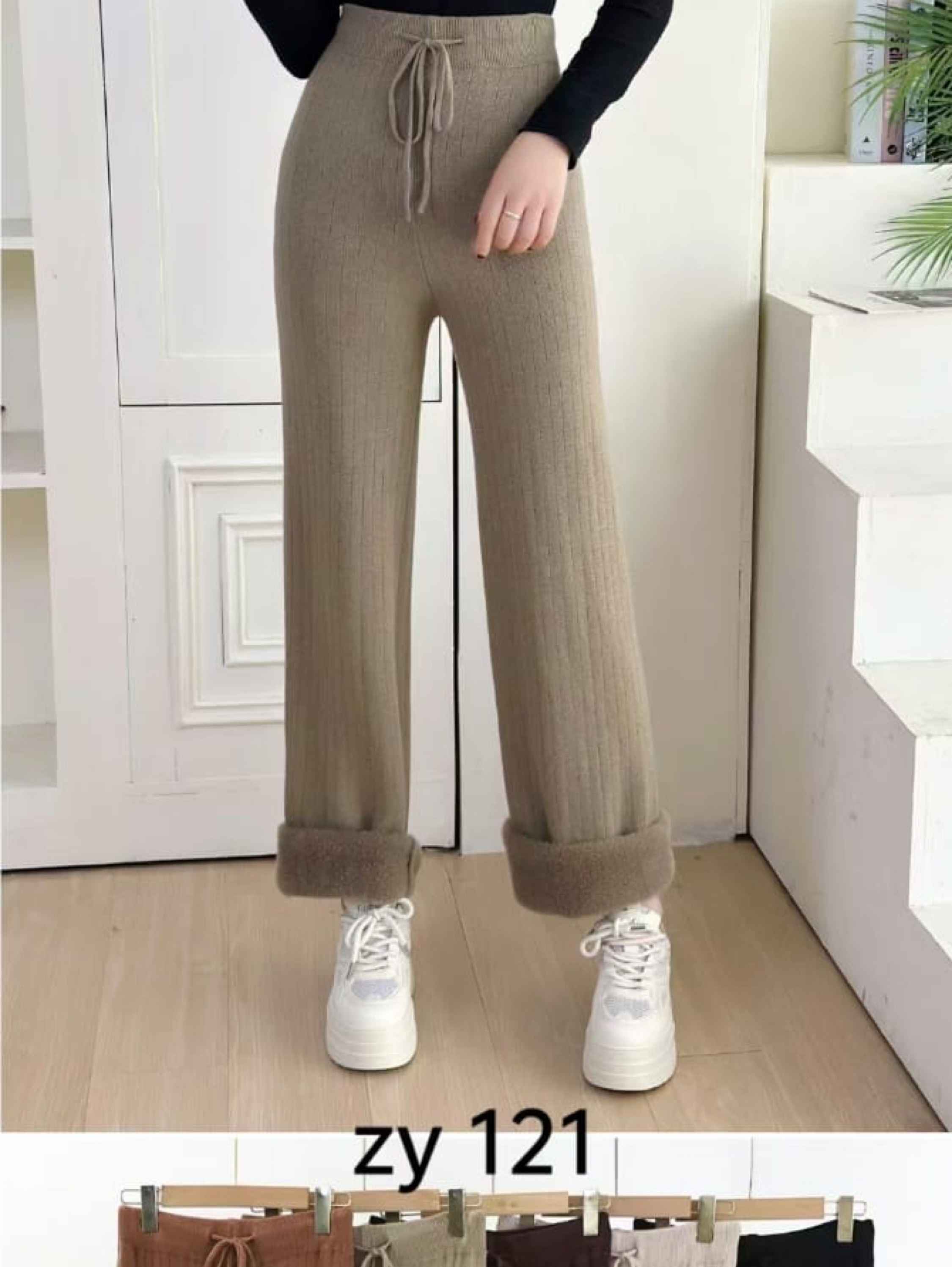 Calça pantalona de modal pelúcia dentro importado