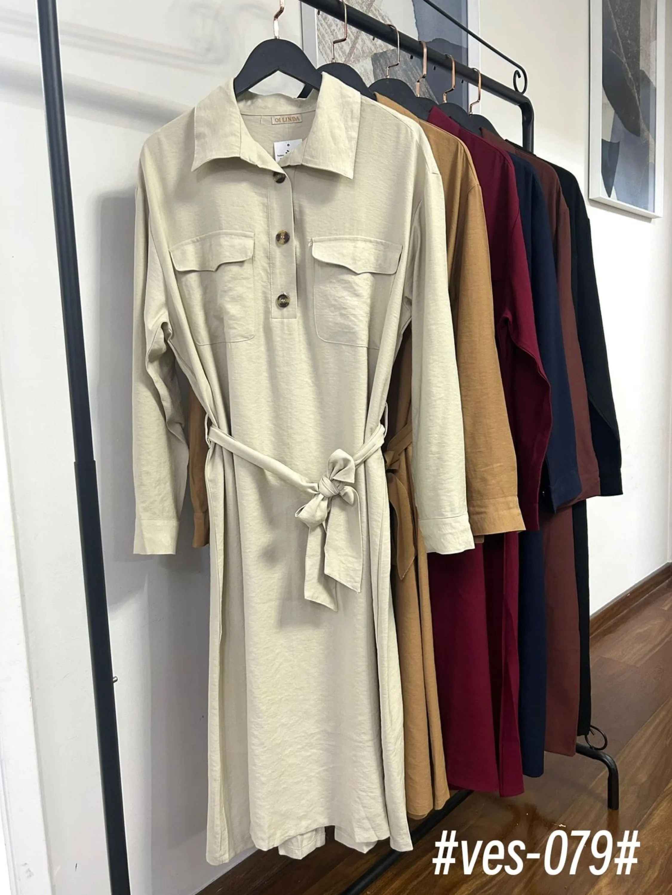 Vestido longo de marrant de manga comprido