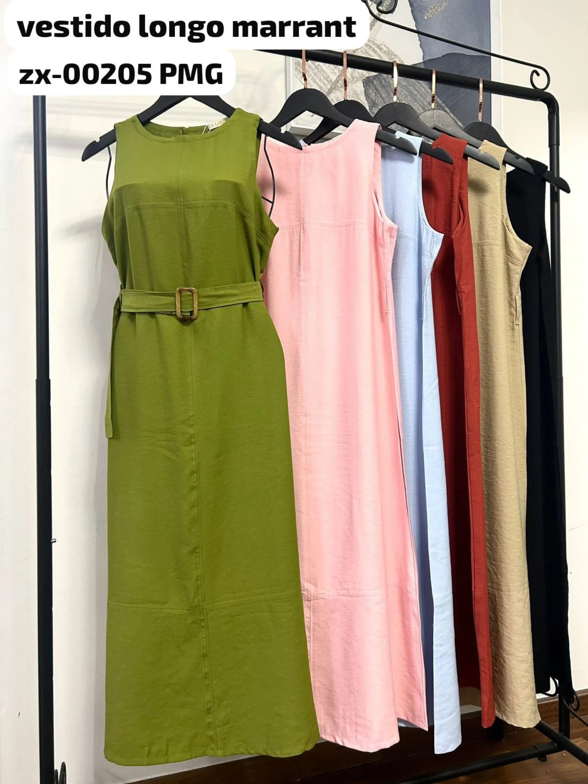 vestido longo de marrant com cinto zx-00205