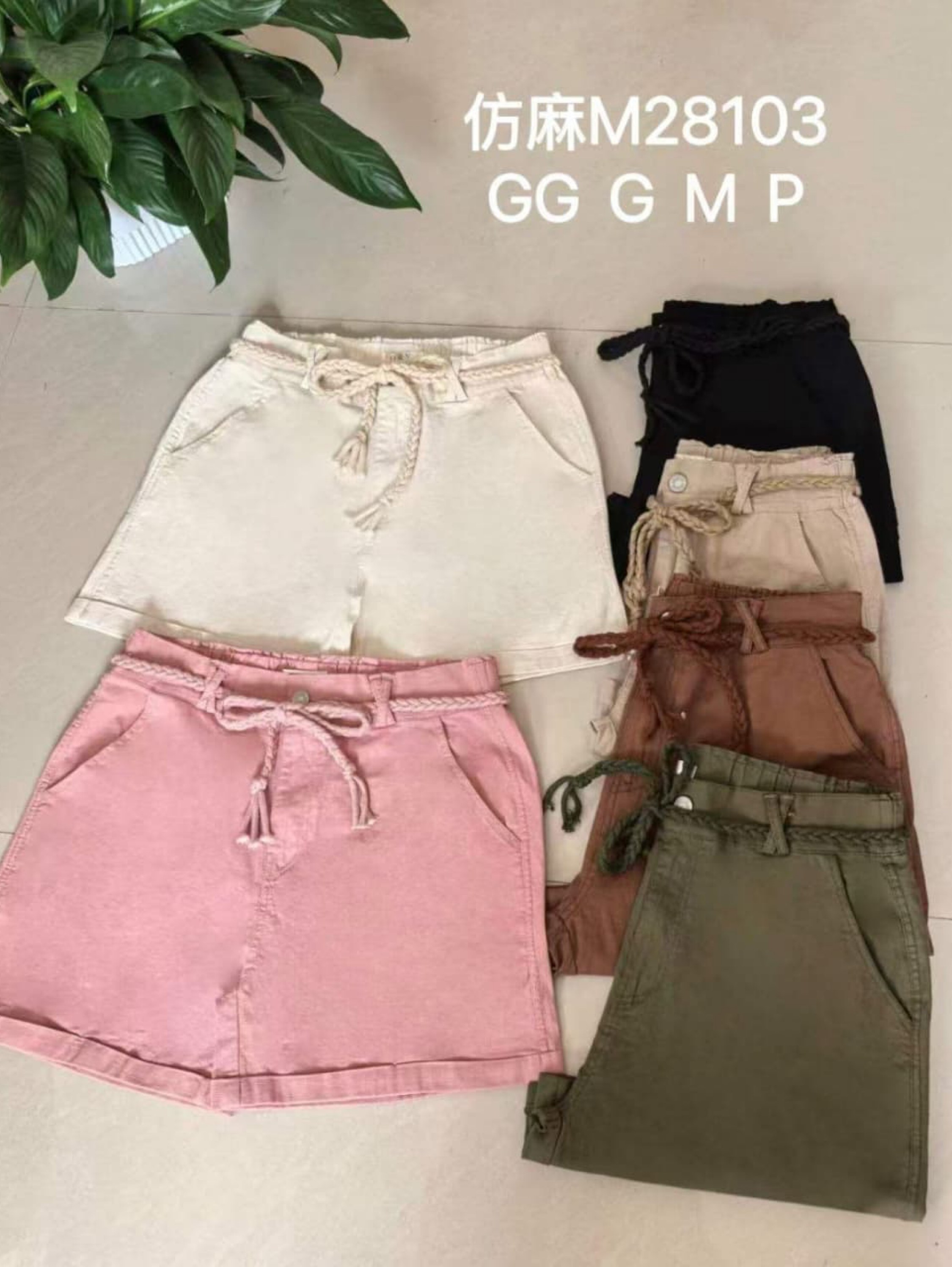 Short de linho com cinto tranca importado
