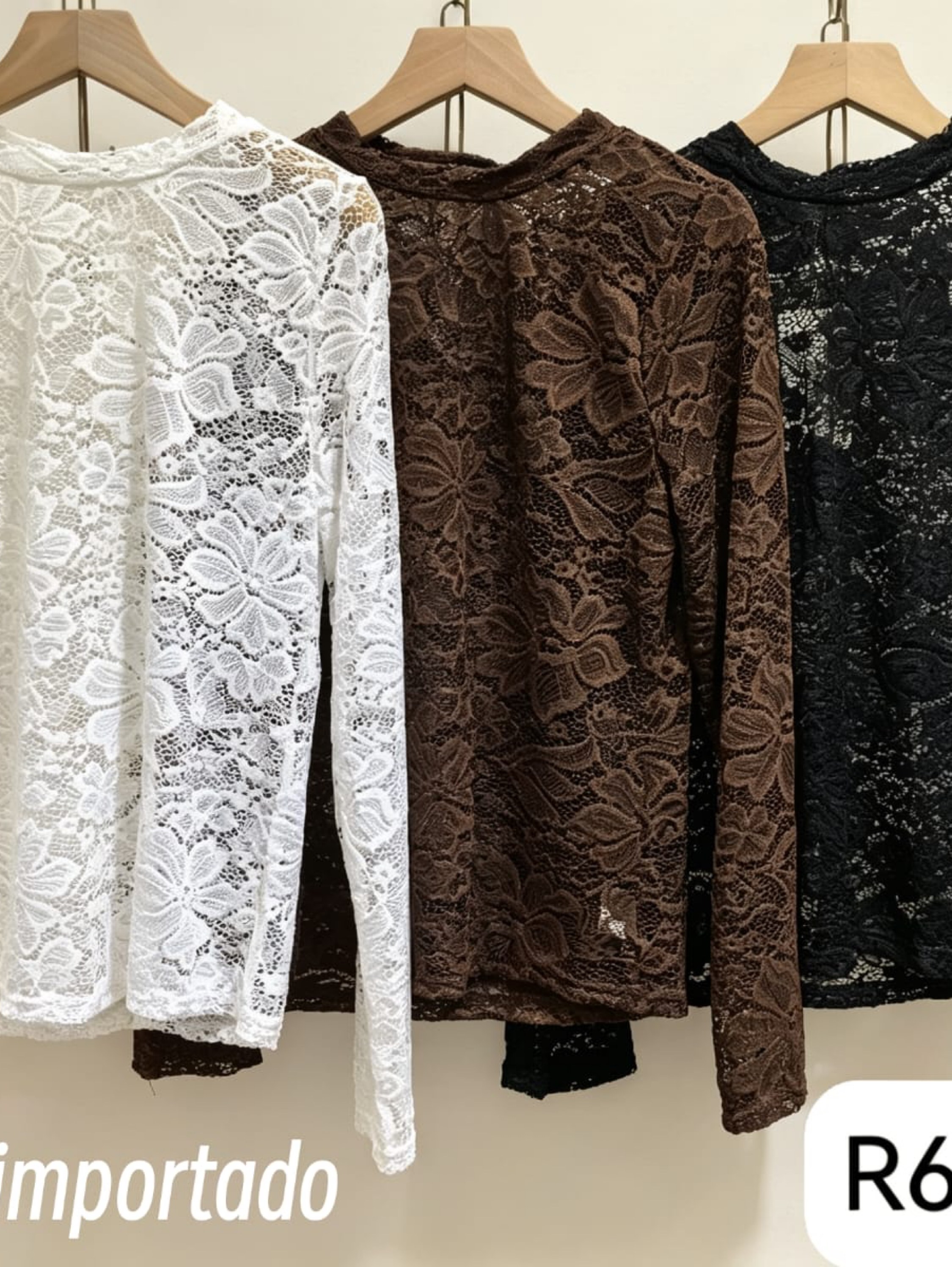Blusa de renda manga longa importado