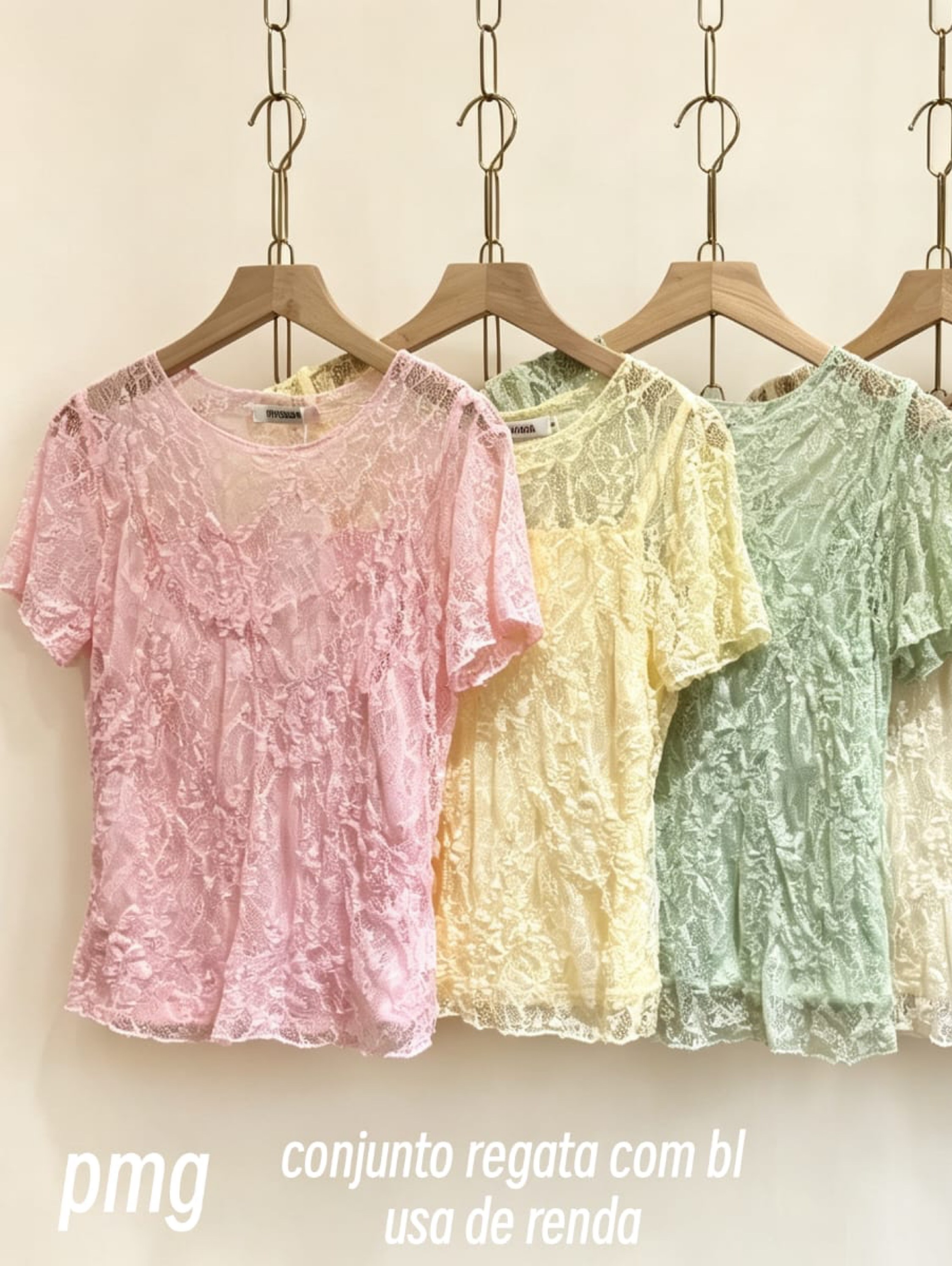 Conjunto regata de alça com blusa de renda